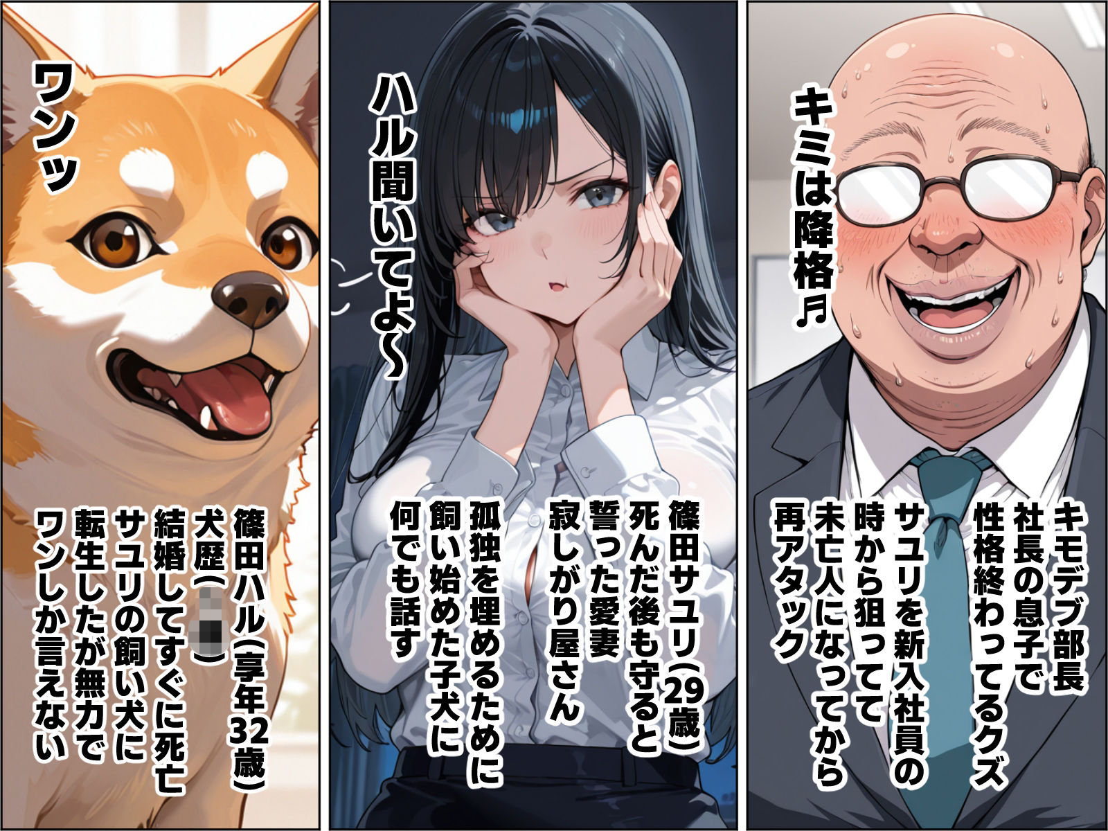 犬に転生した俺が愛妻に大嫌いな上司との寝取られ報告される話 サンプル1ページ目
