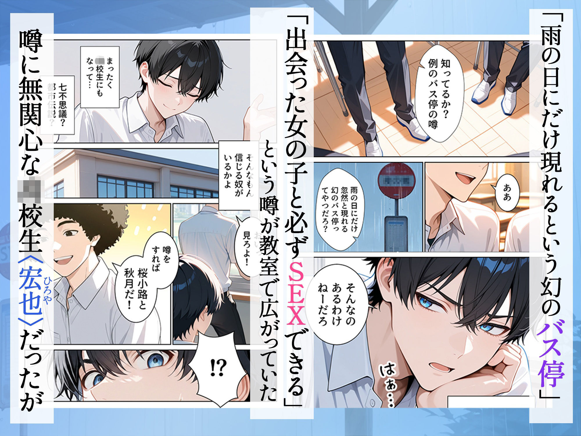 雨宿りのバス停で学園美女と濡れ透けSEXした話 サンプル1ページ目