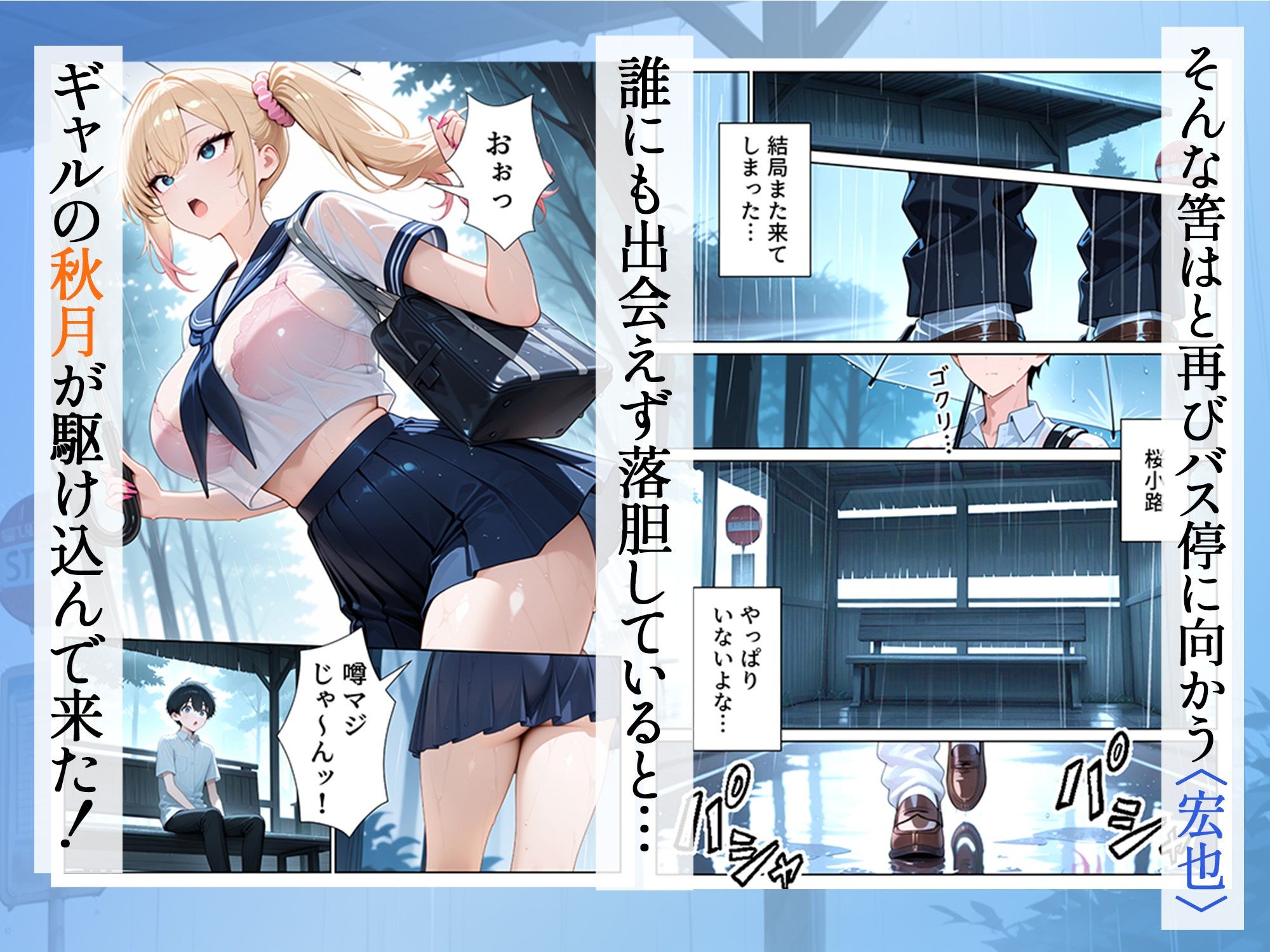 雨宿りのバス停で学園美女と濡れ透けSEXした話 サンプル7ページ目