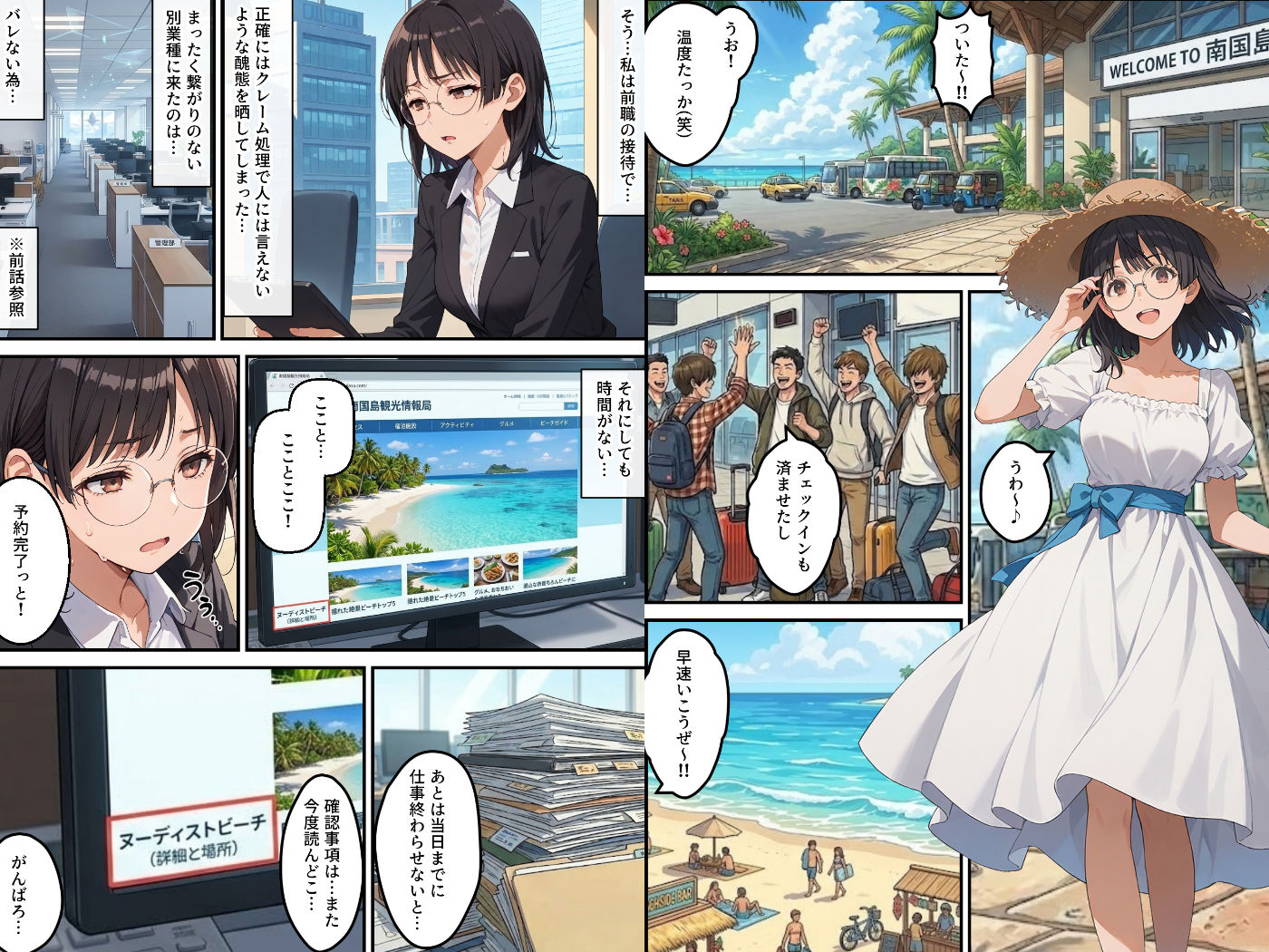 社員旅行でヌーディストビーチってバカなのか！？ー完璧新人ちゃんの失敗プラン！ サンプル1ページ目