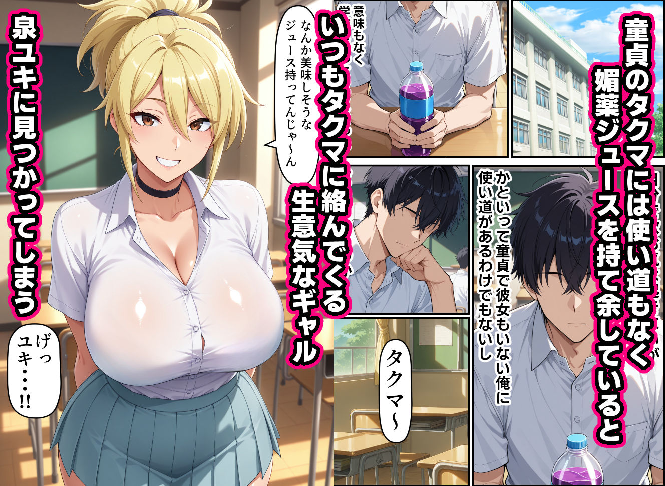 いつも絡んでくる生意気ギャルが媚薬ジュースをがぶ飲みしてしまう話 サンプル2ページ目