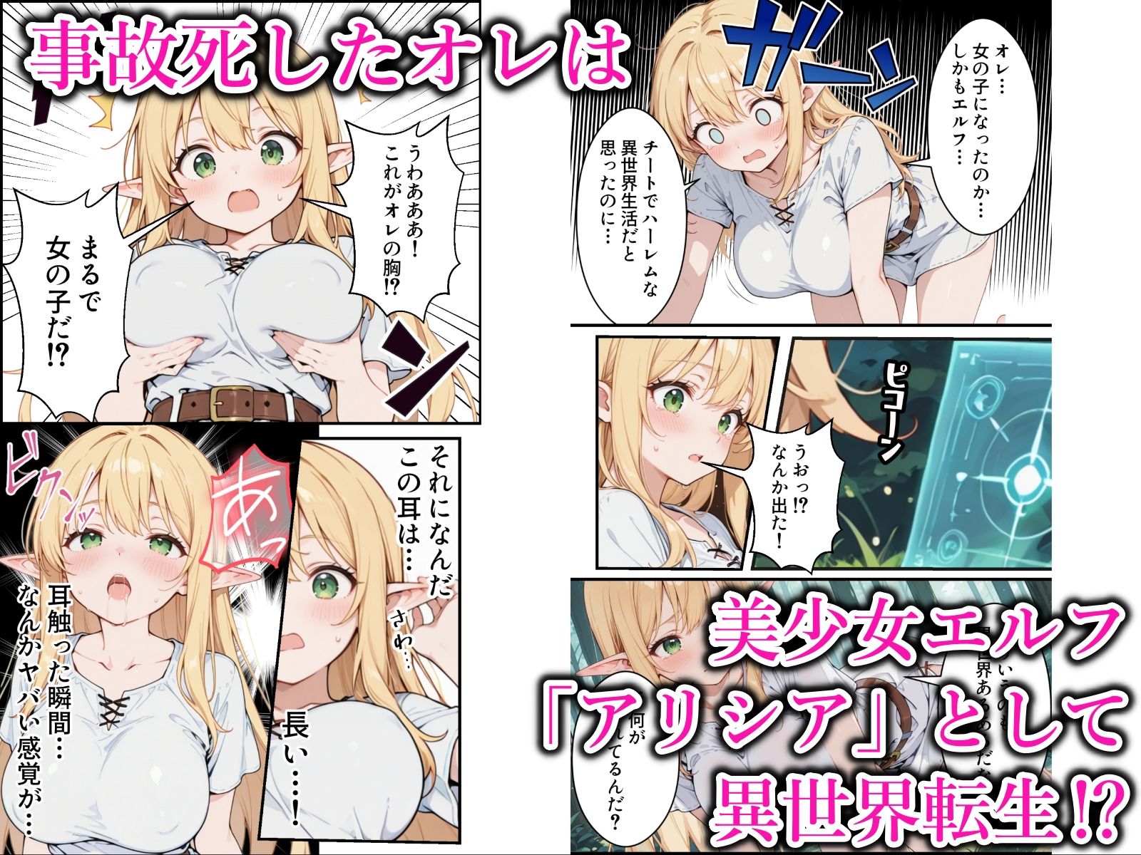 社畜のオレが転生チート『精液吸収成長』でレベル999の淫乱TSエルフ娼婦になる物語 サンプル1ページ目