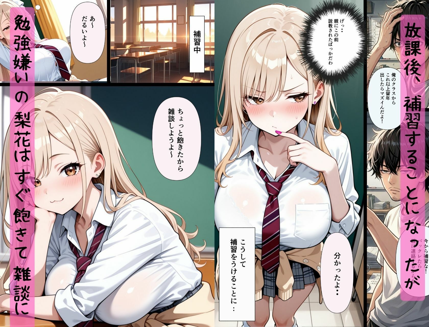 成績超悪の生意気ギャルは実は処女。放課後の補習で担任に「えっち教えて？」とおねだりし、完堕ちする話。 サンプル2ページ目