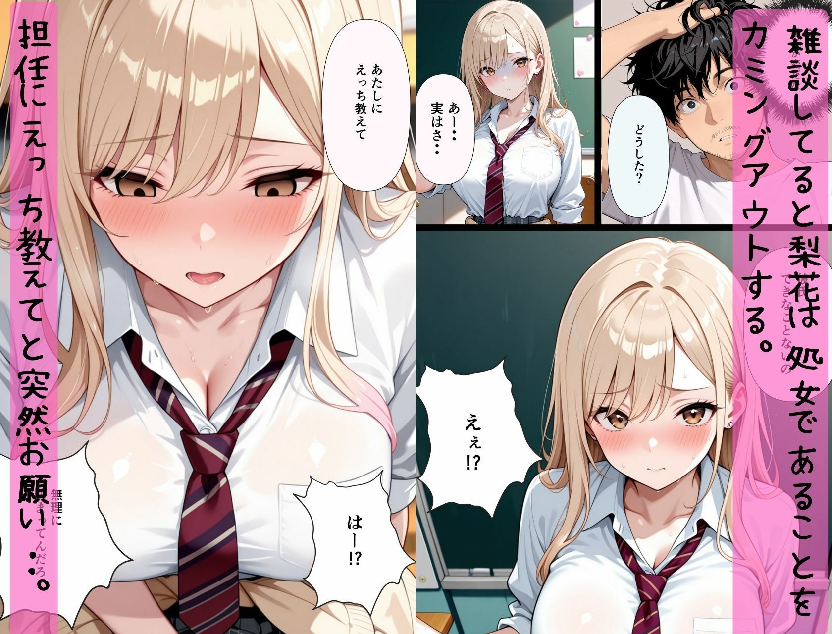 成績超悪の生意気ギャルは実は処女。放課後の補習で担任に「えっち教えて？」とおねだりし、完堕ちする話。 サンプル3ページ目