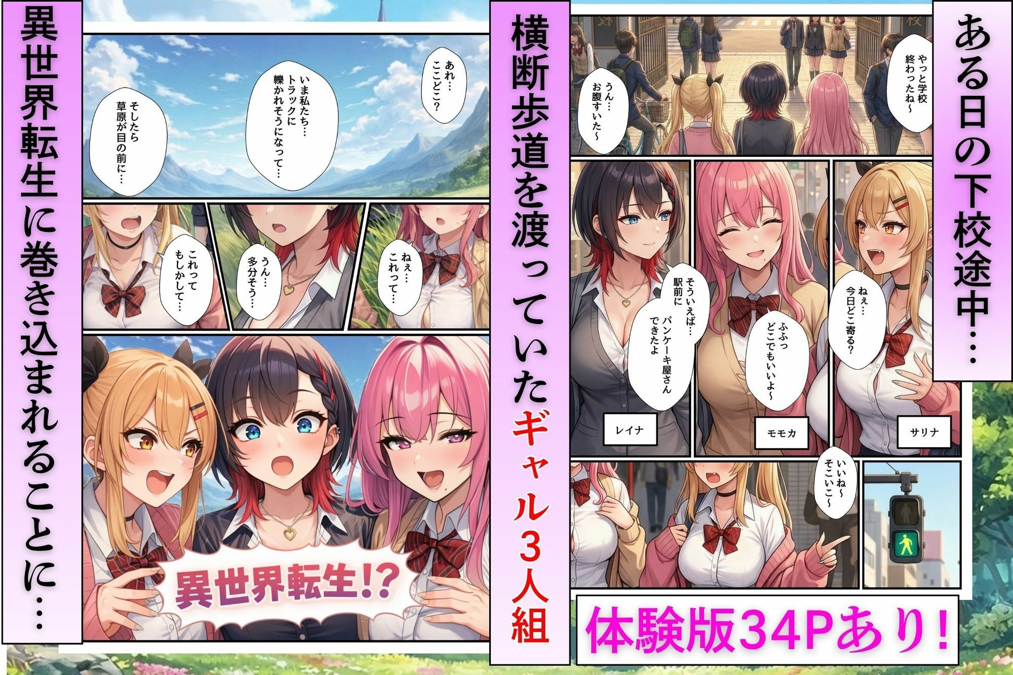 異世界転生に巻き込まれた一軍ギャル3人組が冒険者の性処理係にされて毎日エッチさせられちゃう話 サンプル1ページ目