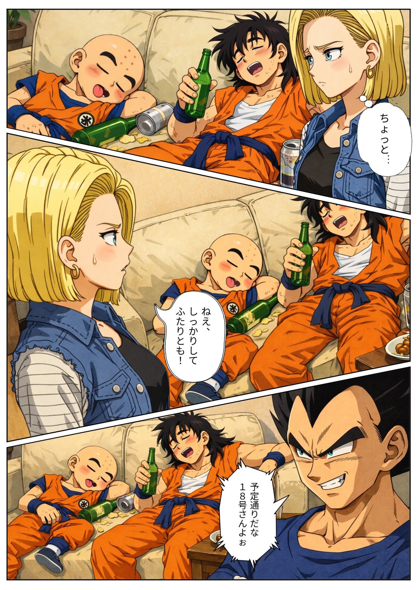 【NTR漫画】 3部屋飲みで二人きりの わずかな時間で寝とられる18号。 帰宅したクリ○ンが寝ている間も 朝までサイヤ人とヤリまくり… 3 サンプル1ページ目