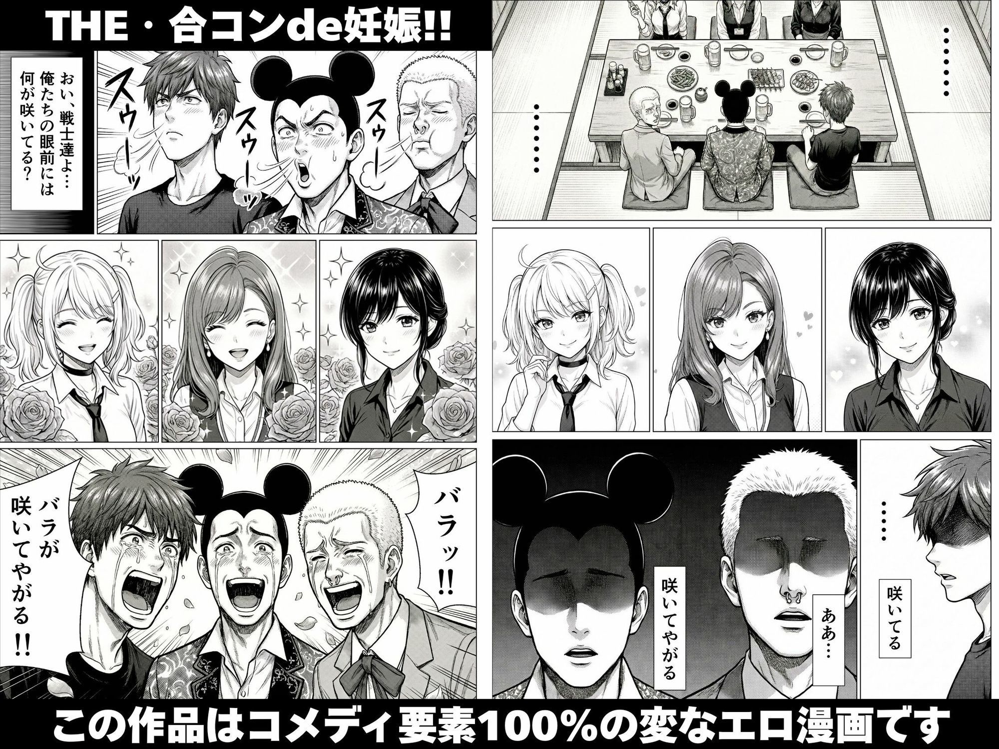 THE・合コンde妊娠！！金髪！茶髪！黒髪！婚期逃したアラサーOLたちに精子注入ッ！！孕ませて孕ませて中出し中出し中出しィッ！！乳搾りだうへへ〜いッ！！ サンプル1ページ目