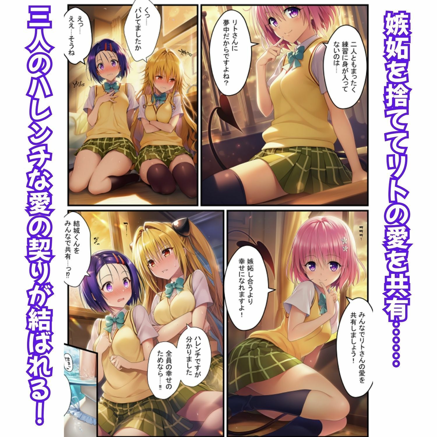 濃厚イチャらぶハーレム！とらぶるヒロインが愛を共有する絶頂合宿【モモ・大人ヤミ・春菜編】 サンプル3ページ目