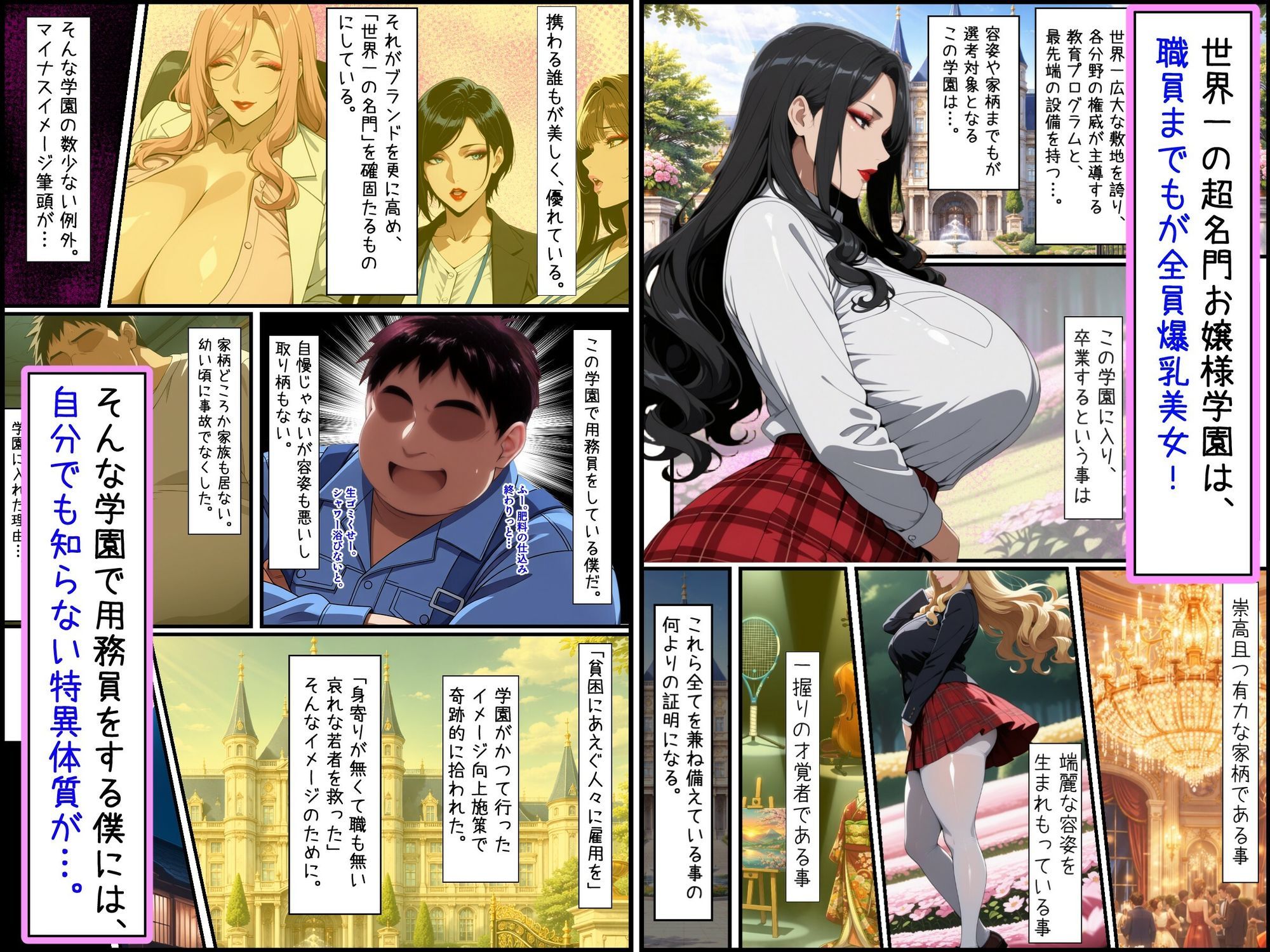 爆乳お嬢様もドスケベ熟女も特異体質で更生させる！学園長も先生もメイドも学園生も完堕ちさせてラブラブする話 サンプル1ページ目