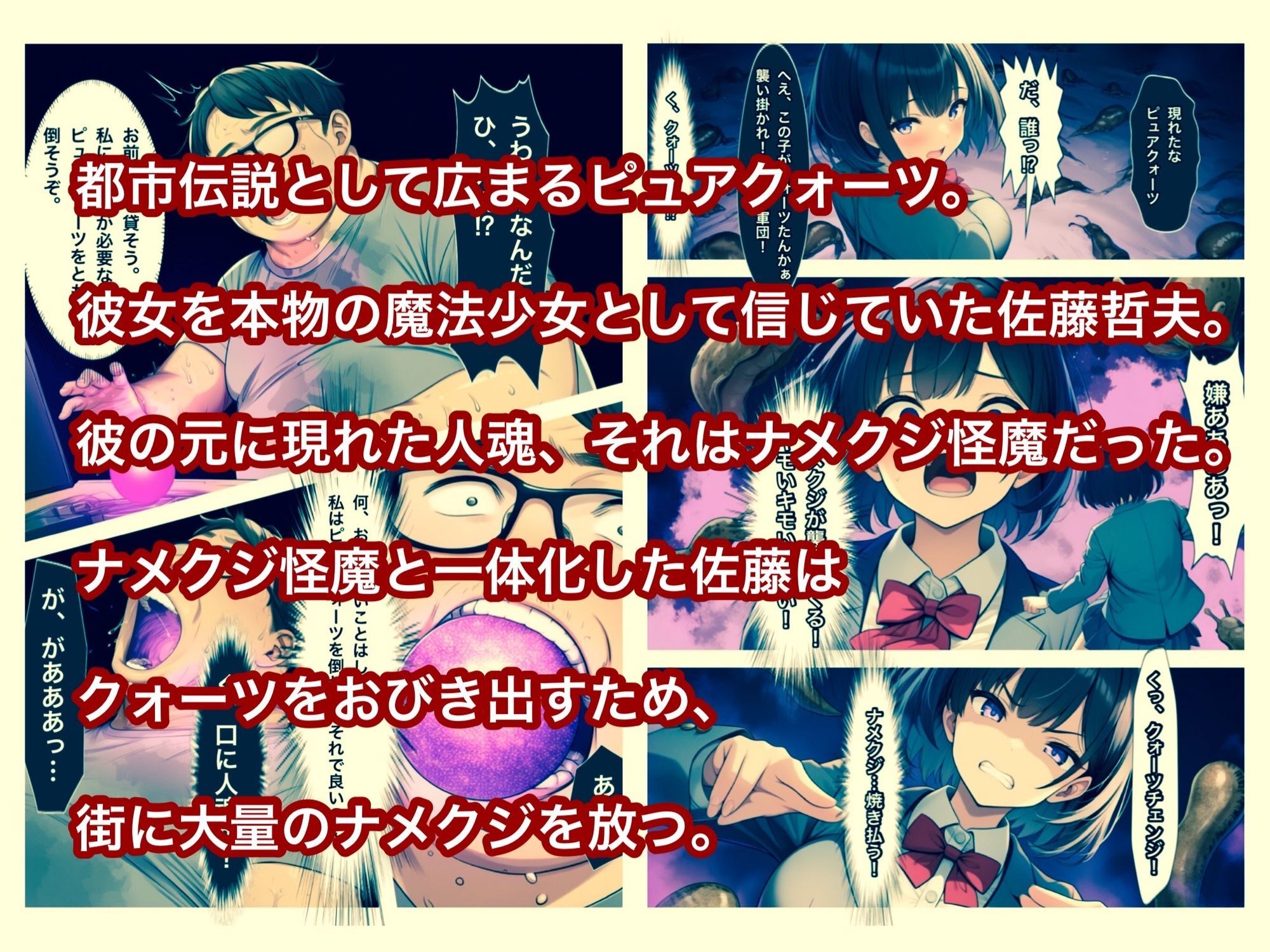 魔法少女ピュアクォーツvsナメクジ怪魔とキモ男  ふたなり化人格排泄で大ピンチ サンプル1ページ目