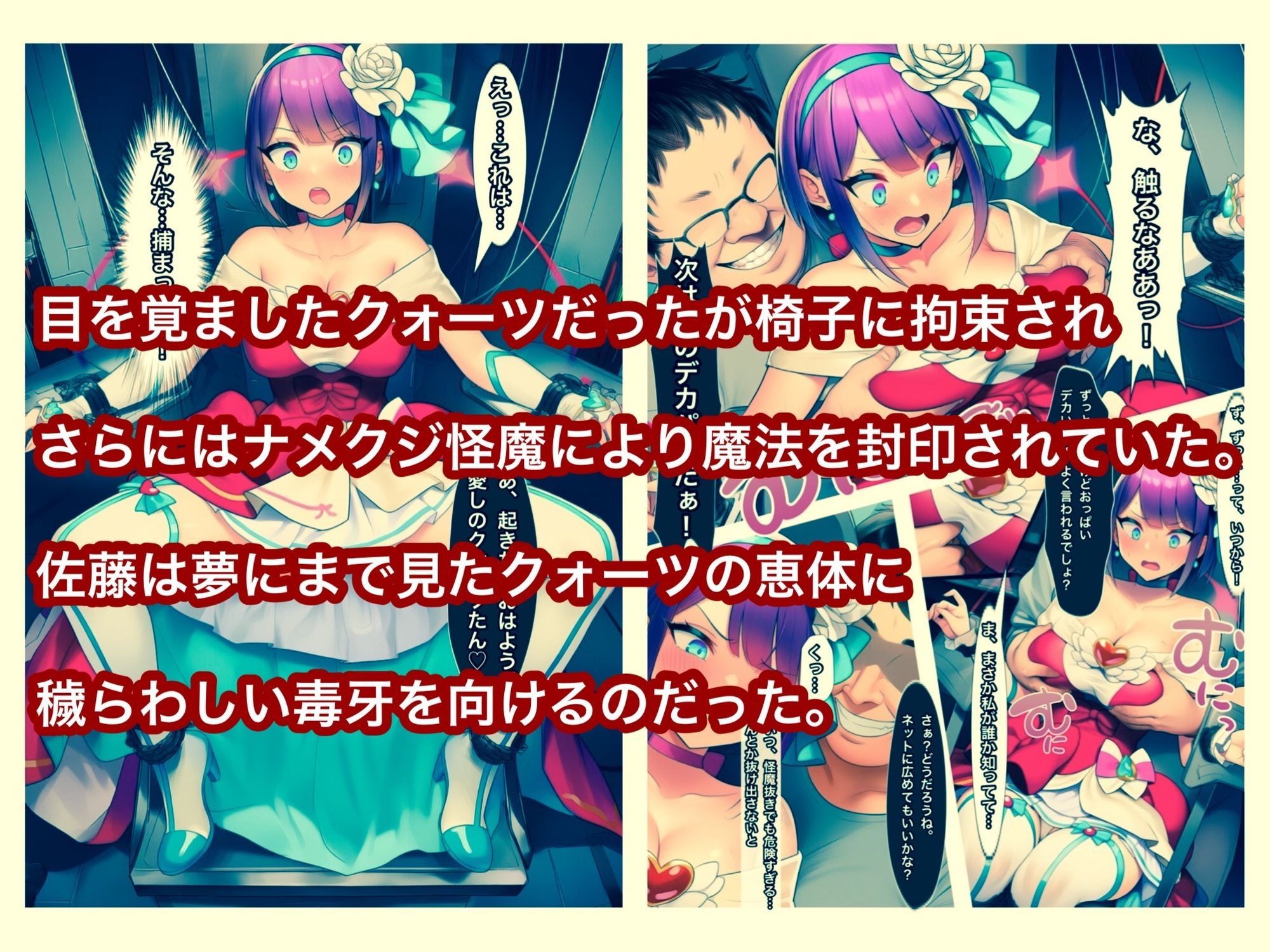 魔法少女ピュアクォーツvsナメクジ怪魔とキモ男  ふたなり化人格排泄で大ピンチ サンプル3ページ目