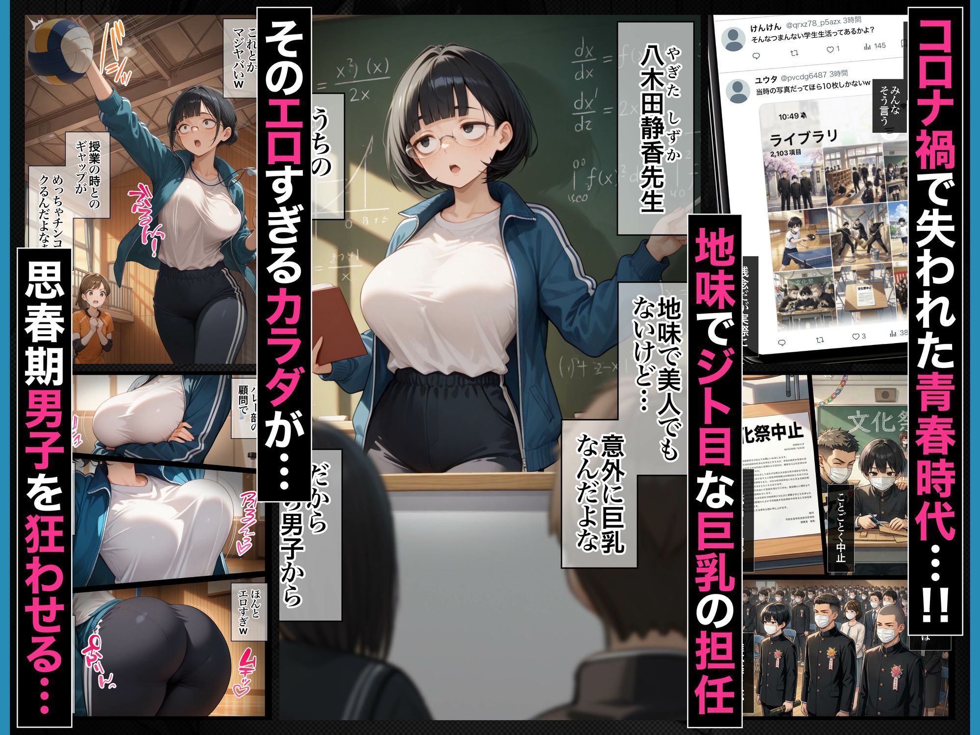 ジト目で地味な巨乳の担任を孕ませたい 担当科目:数学 バレー部顧問 独身 愛称:シズちゃん・ヤギT（30歳） サンプル4ページ目