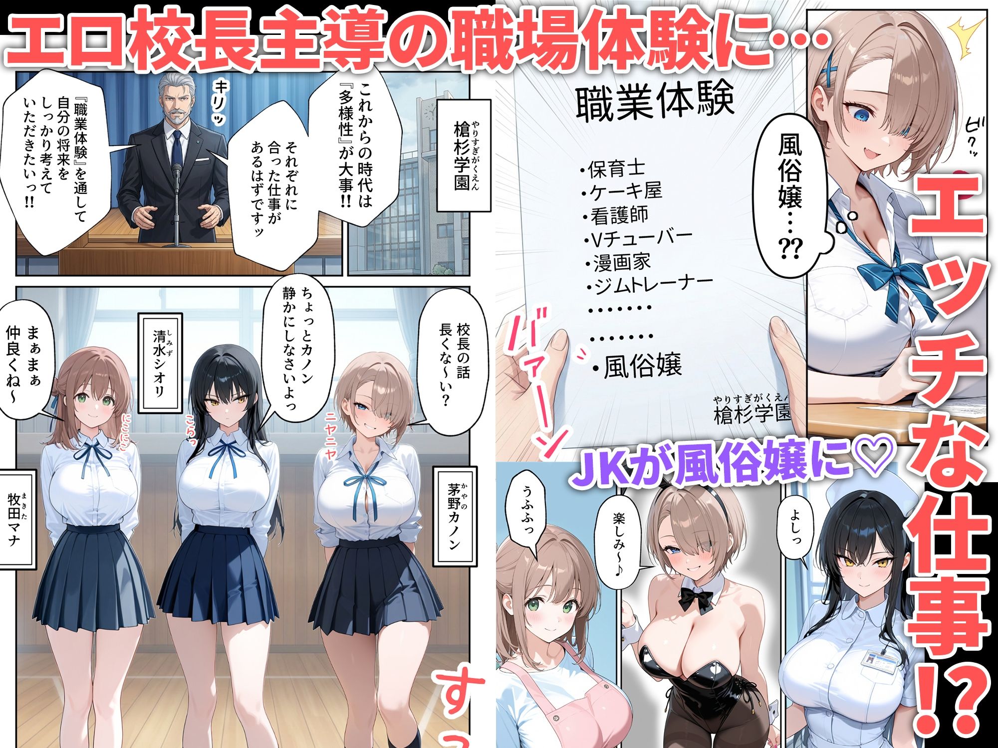 職場体験えっち 女子●生3人エッチな職場体験 サンプル1ページ目