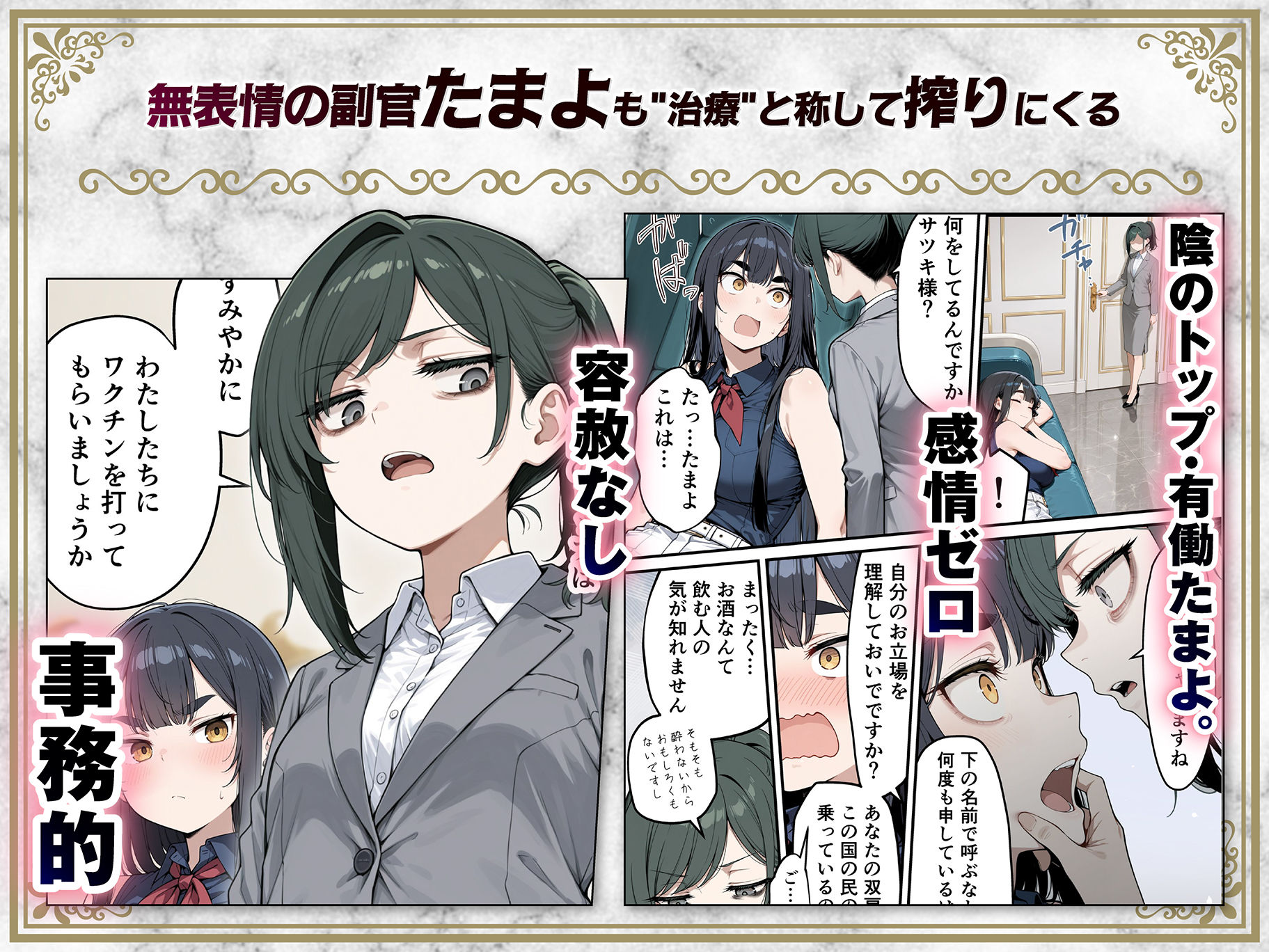 太眉おっぱい長官と貧乳ジト目副官にワクチンポな僕が搾精部屋へ閉じ込められる話 サンプル6ページ目