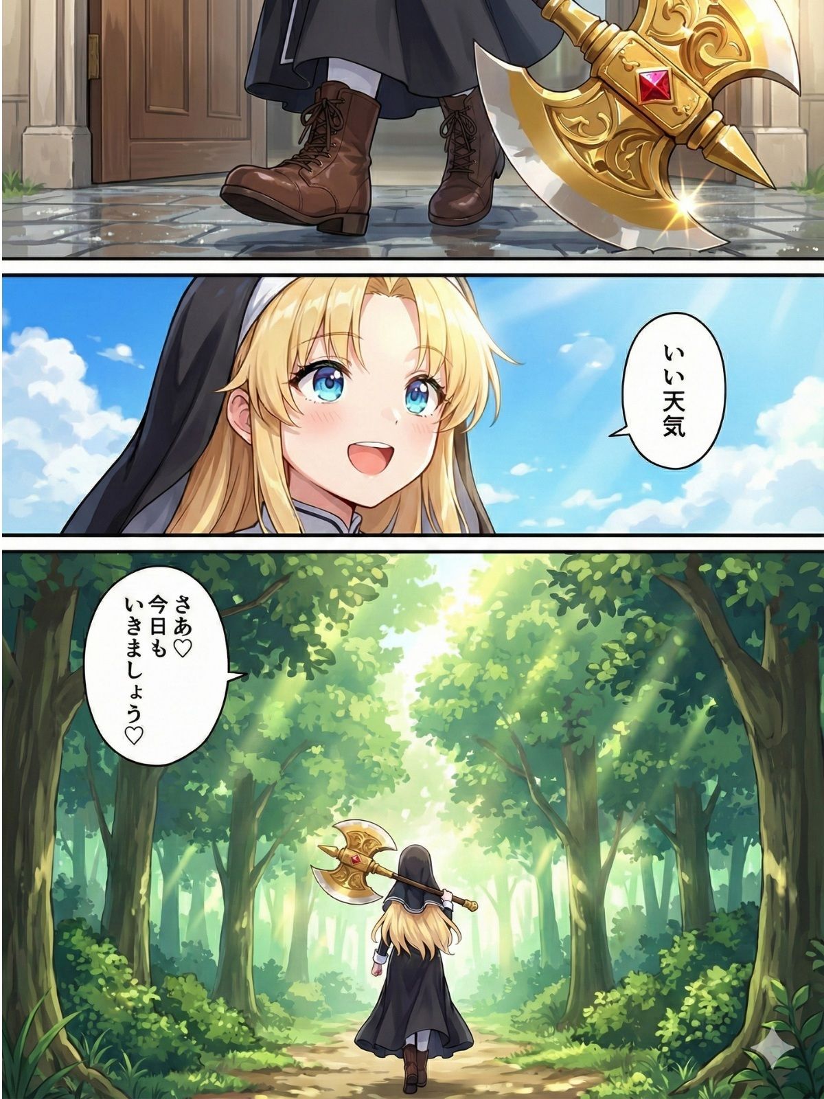 異世界で純粋金髪むちむちシスターがおちんぽをしごいてくれて好き放題中出しさせてくれる濃厚甘やかし射精♪ サンプル1ページ目