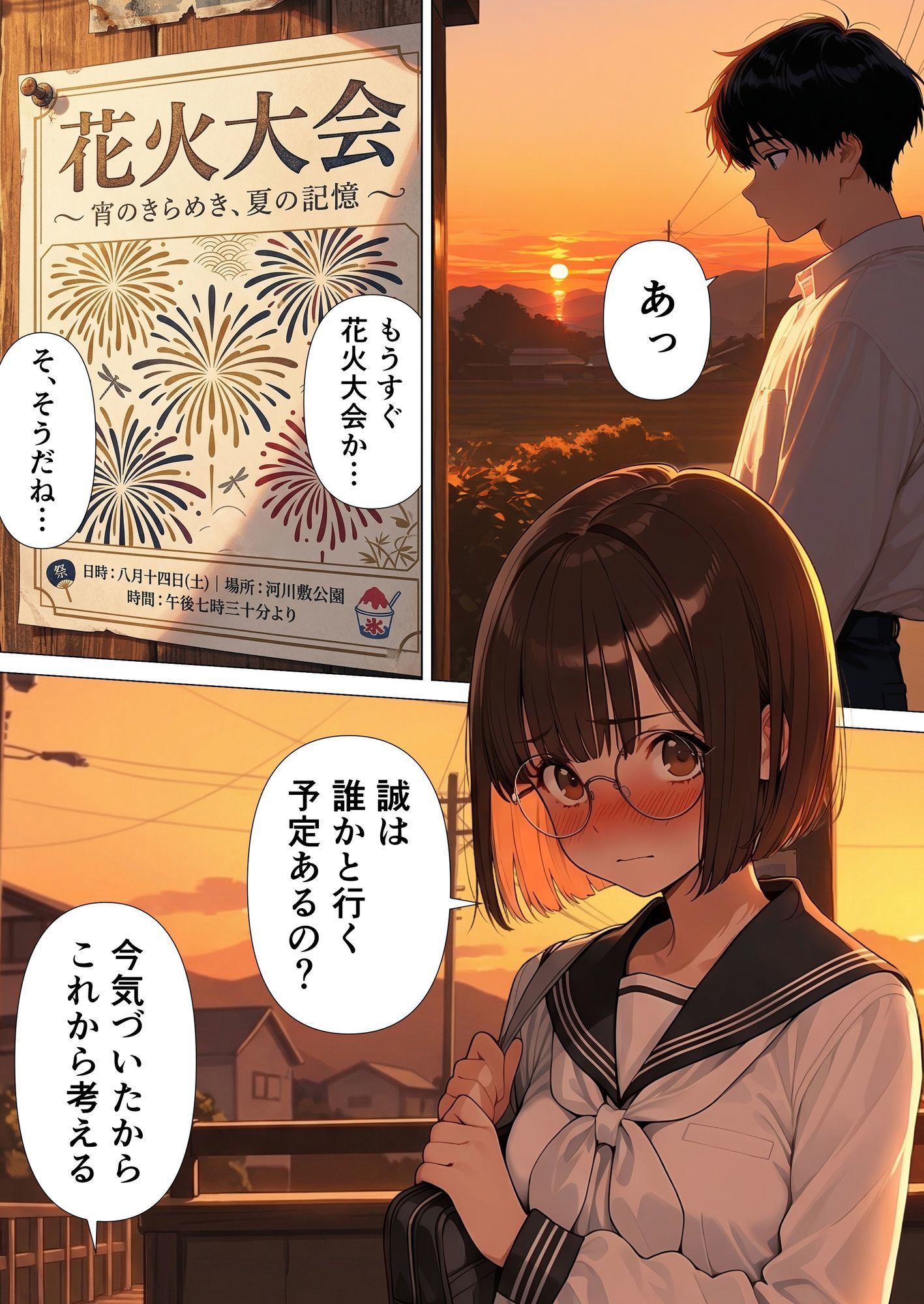 地味眼鏡の幼馴染と夏祭りデートしたら交尾することになった サンプル1ページ目