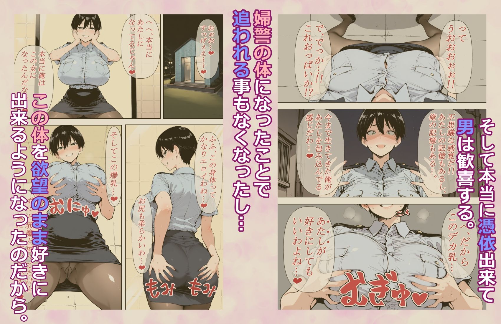 巨乳婦警さんに憑依したのでオナってセクハラして後輩とレズセする！！ サンプル3ページ目
