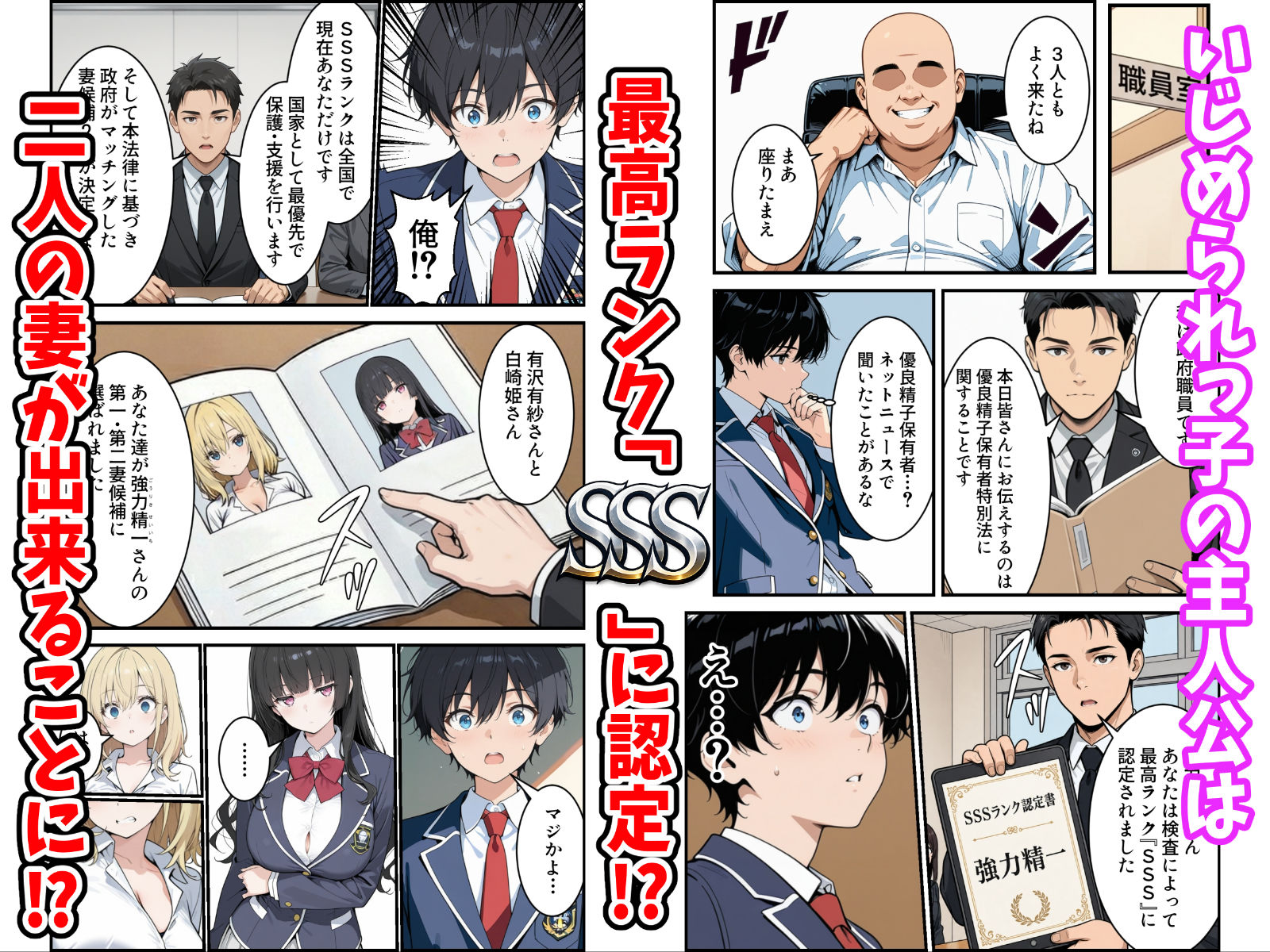 陰キャの俺がSSSランク優良精子保有者に選ばれたのでハーレム王になる話 〜いじめられっ子逆転劇〜 サンプル2ページ目