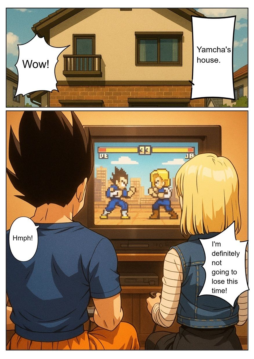 ［English］Android 18 is seduced by a Saiyan during a brief time alone with him while drinking. While Krillin is asleep， she continues to have sex with the Saiyan until morning... サンプル1ページ目