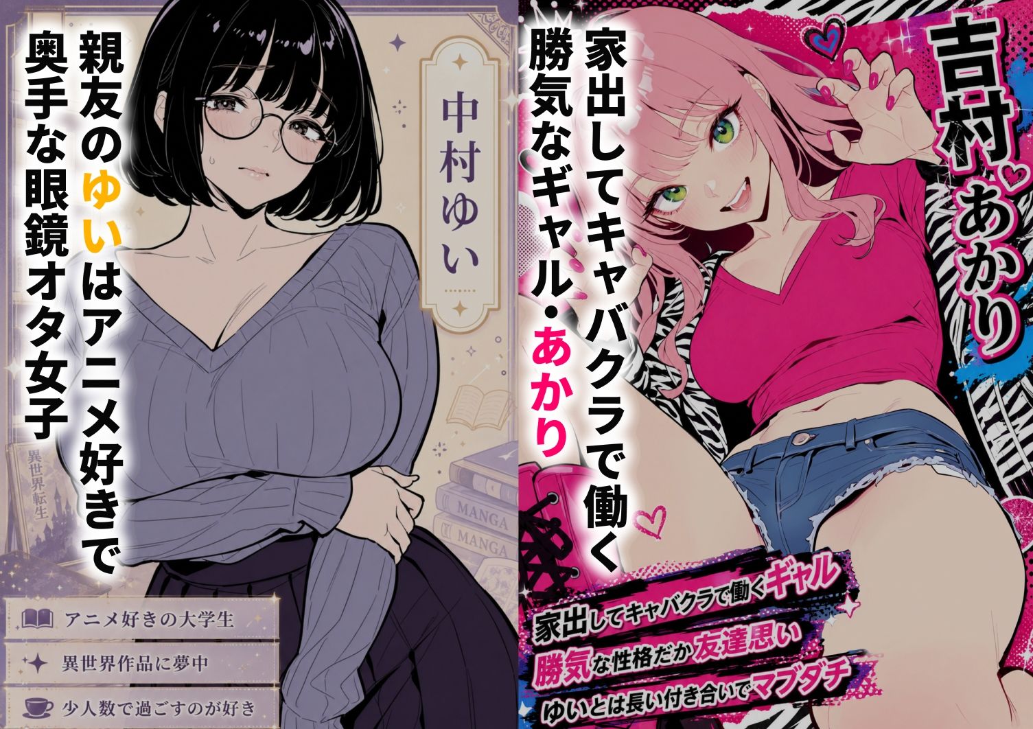 筋肉コスプレ男にハマったキャバ嬢ギャル  親友の地味オタ女子まで誘って3P堕ち サンプル1ページ目