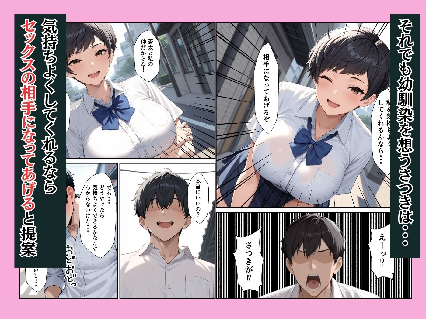 ボーイッシュな爆乳幼馴染が童貞の僕に中出しセックスさせてくれた話 サンプル4ページ目
