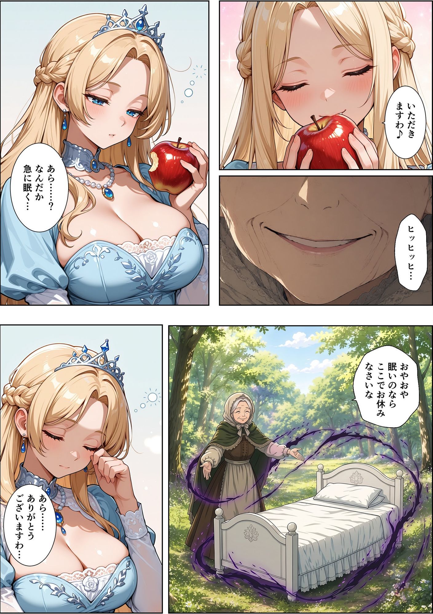 魔女の呪いで眠ってしまったお姫さまにハゲデブおじさんが種付け中出し！ サンプル4ページ目