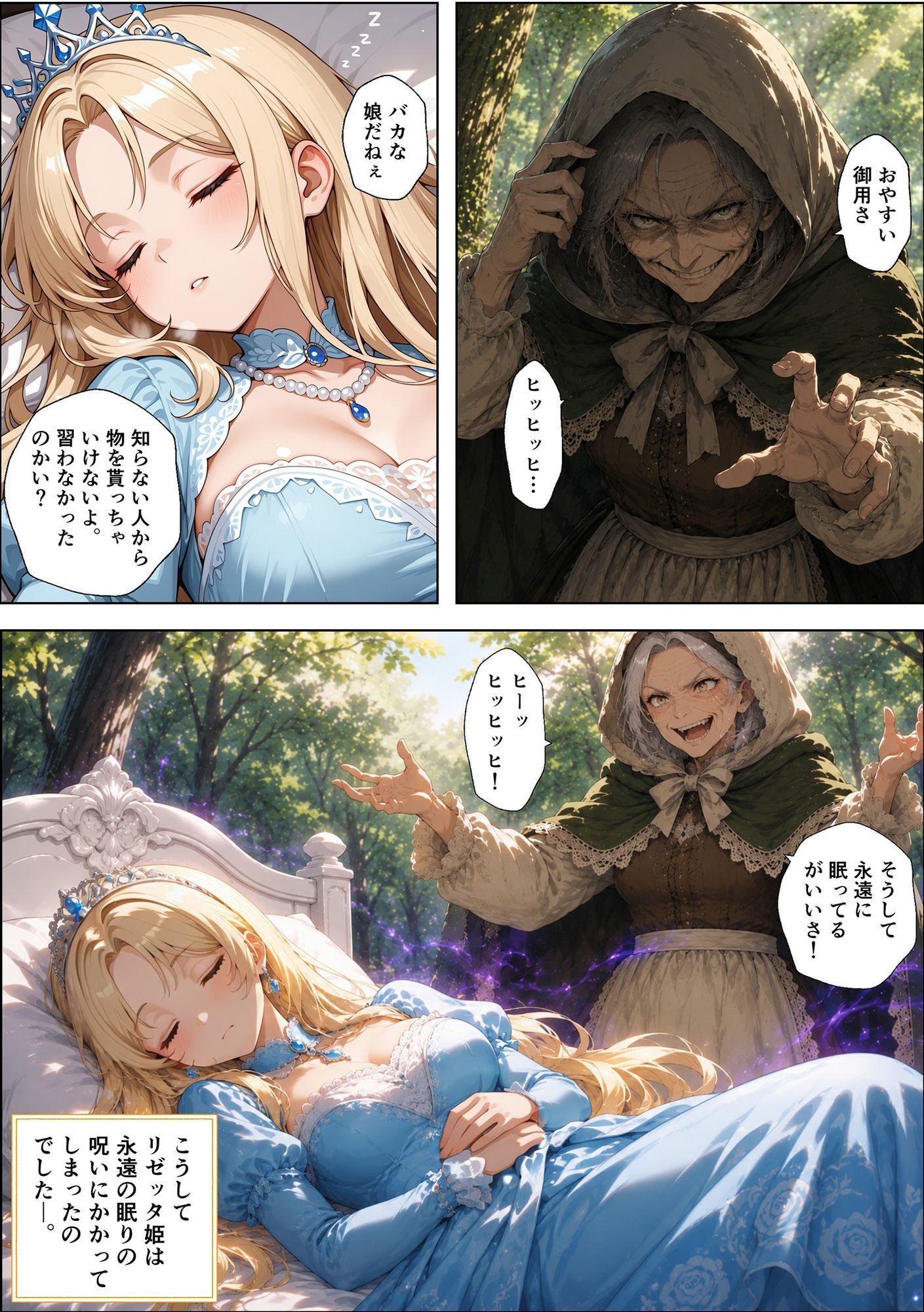 魔女の呪いで眠ってしまったお姫さまにハゲデブおじさんが種付け中出し！ サンプル5ページ目