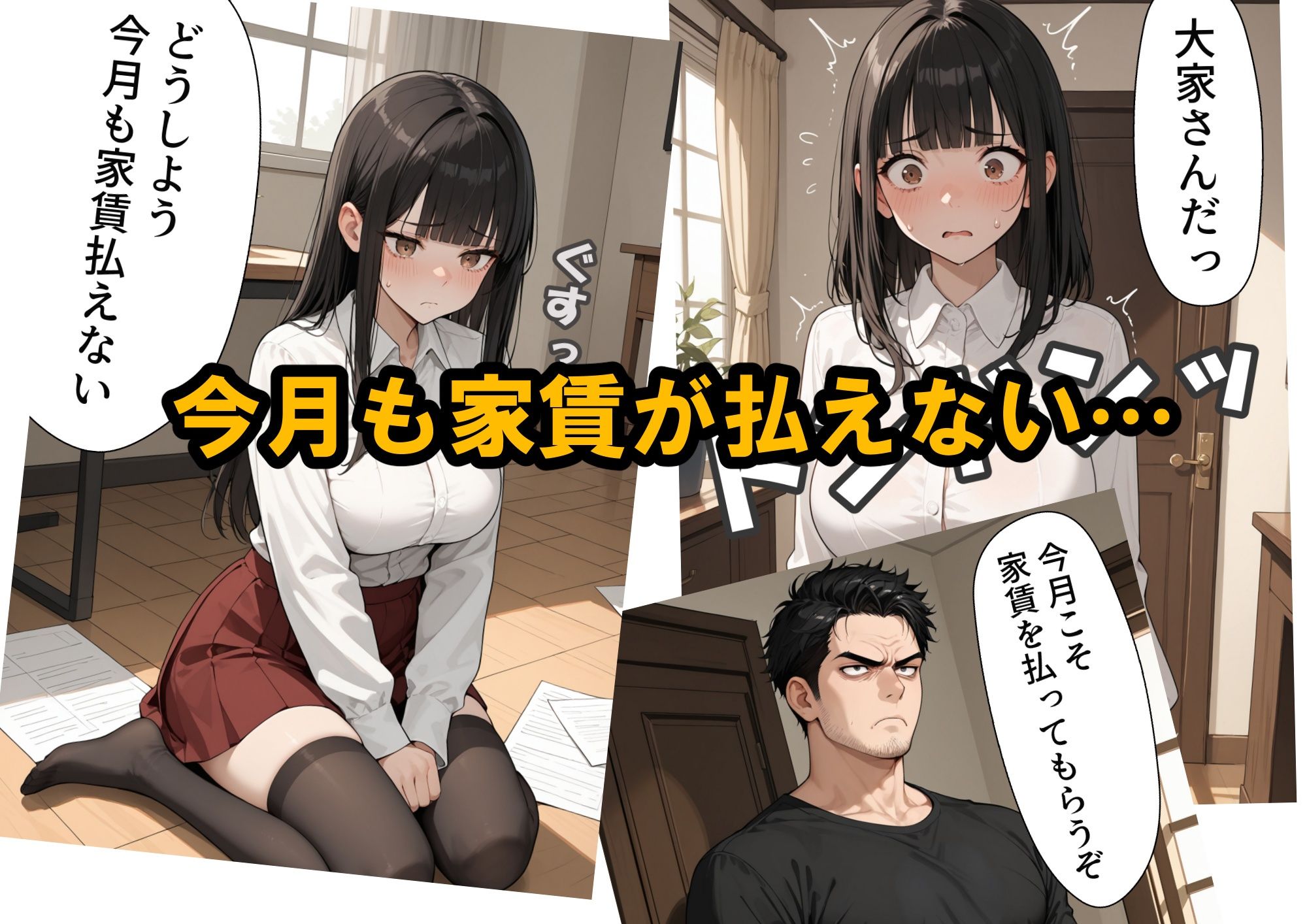 【家賃滞納】清楚系巨乳女子大生が堕ちる「性の取引」大家のエッチな要求にNOと言えない黒髪ロングニーハイ！エスカレートする強●調教 サンプル1ページ目
