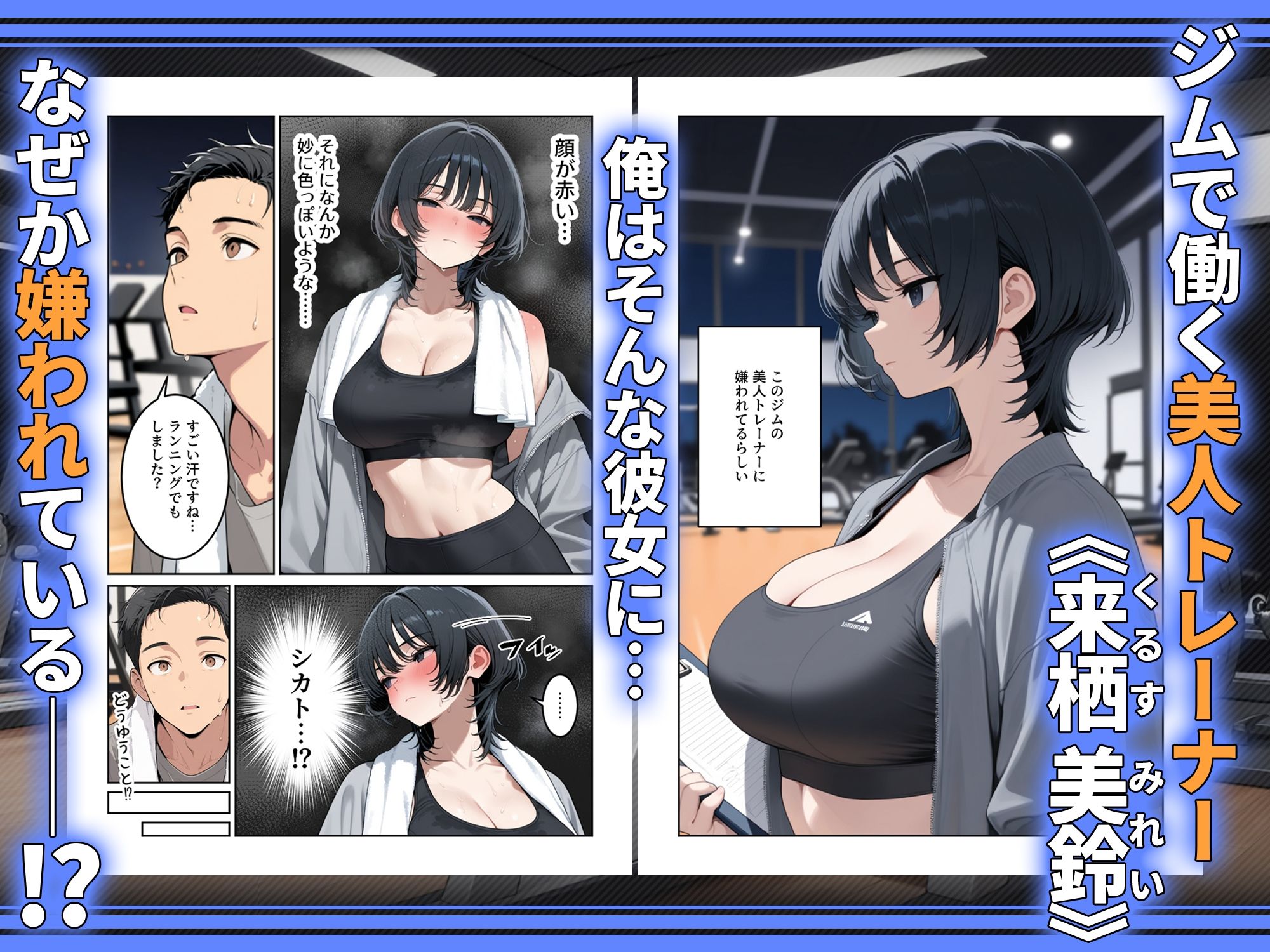 俺を嫌ってると思ってた美人トレーナーが実は体臭に興奮する汗匂いフェチだったので、筋トレ後の蒸れチンコでチン嗅ぎセックスしてあげた話 サンプル1ページ目