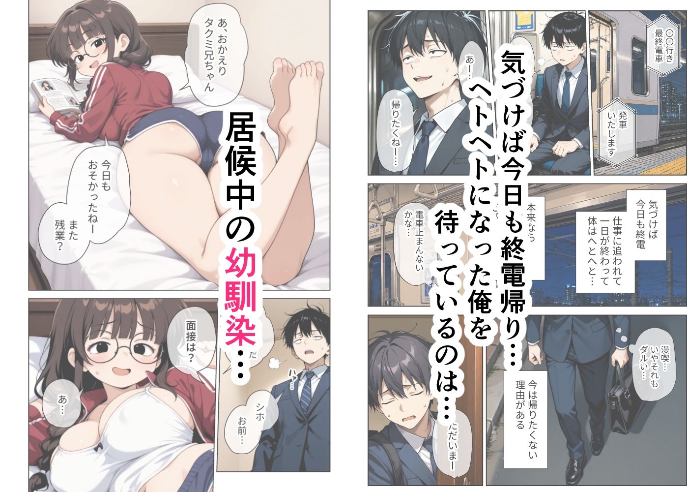 ねちっこい寸止めスロー手コキフェラと先っぽから根本まで往復するスロー騎乗位で溜まった疲れを搾りとる年下幼馴染の甘やかし搾精 サンプル1ページ目