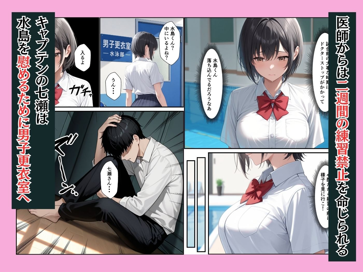 ケガをして落ち込む男子部員が水泳部キャプテンに慰めてもらったら中出しセックスに発展した話 サンプル3ページ目