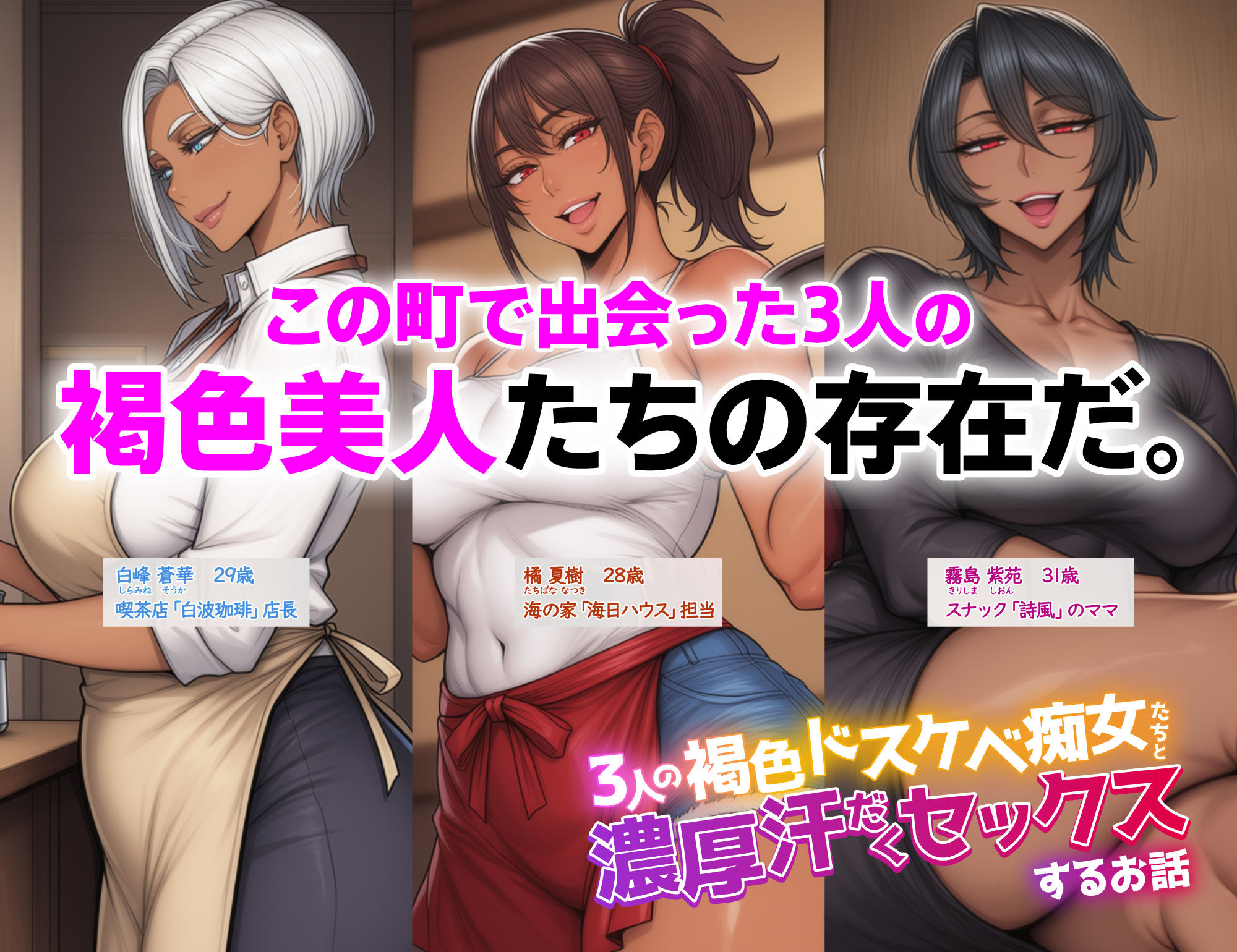 3人の褐色ドスケベ痴女たちと濃厚汗だくセックスするお話 サンプル2ページ目