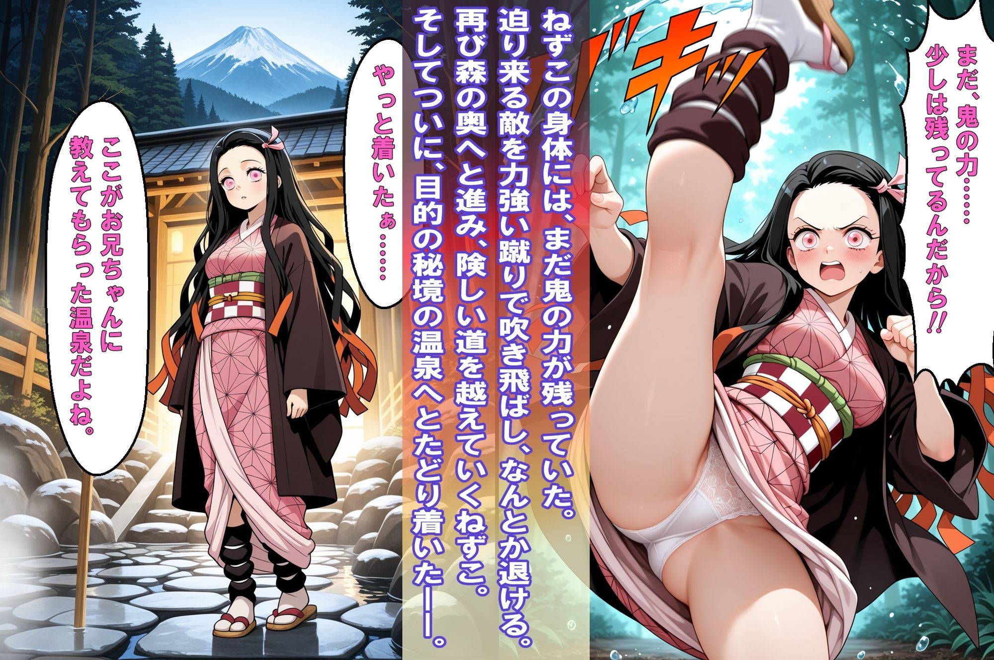 「温泉なんて大嫌い  〜母乳があふれる呪われた秘湯〜」（カナヲ）＆「おっぱいから母乳！！湯けむりに潜む呪い」（ねずこ）2冊セット【静止画200枚、動画12個（合計15分35秒）、静止画はセリフ入り、動画は音声入り】 サンプル7ページ目