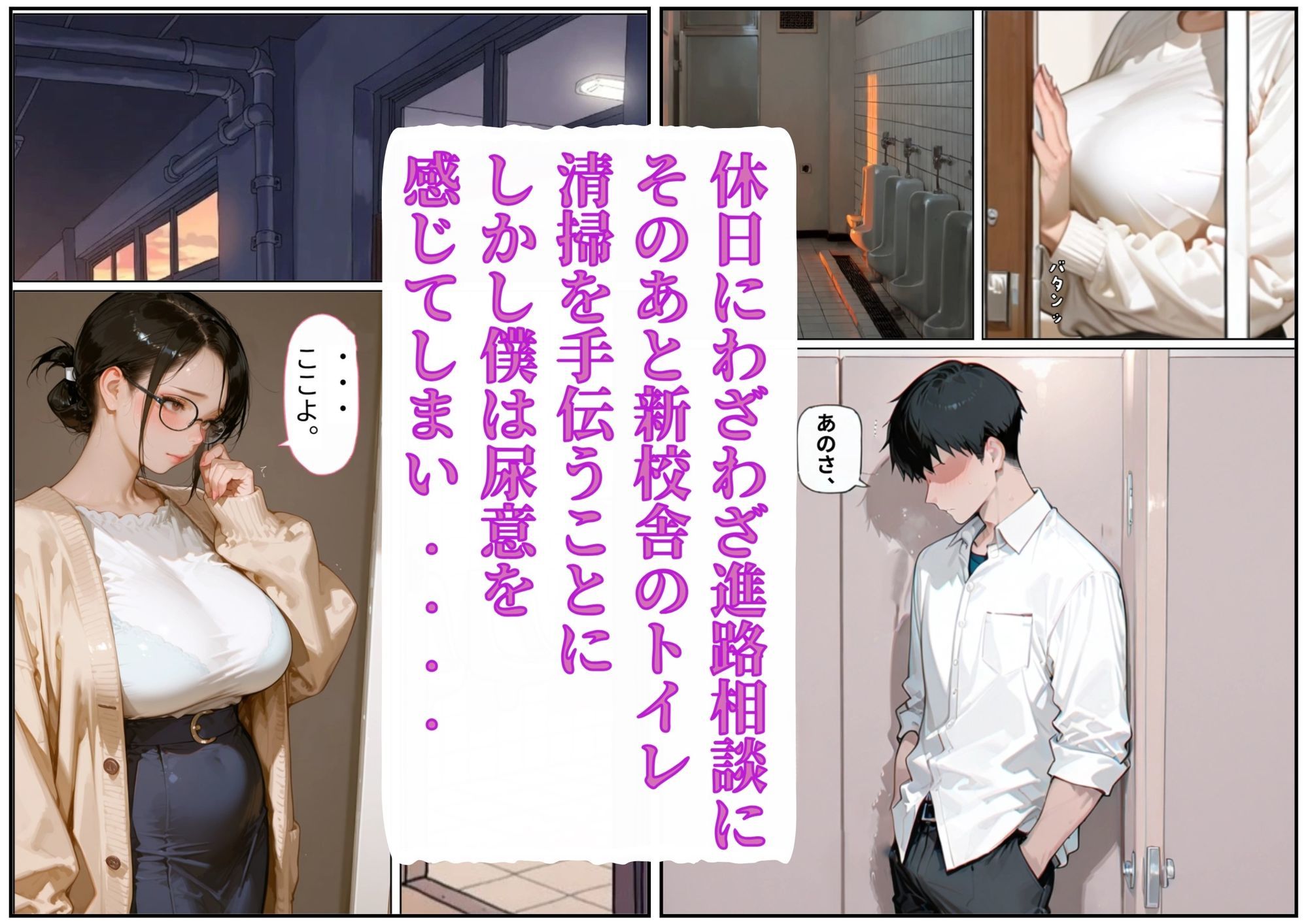 放課後の男子トイレで地味なくたびれたおばさん教師にチンチンを見られ握られ●すことになった話 サンプル1ページ目