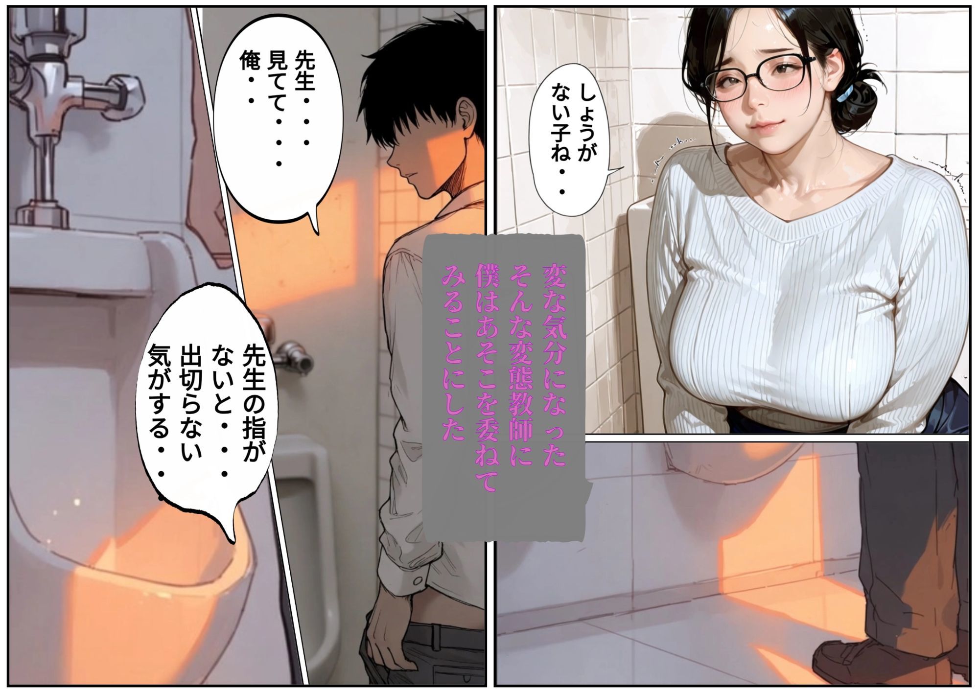 放課後の男子トイレで地味なくたびれたおばさん教師にチンチンを見られ握られ●すことになった話 サンプル4ページ目
