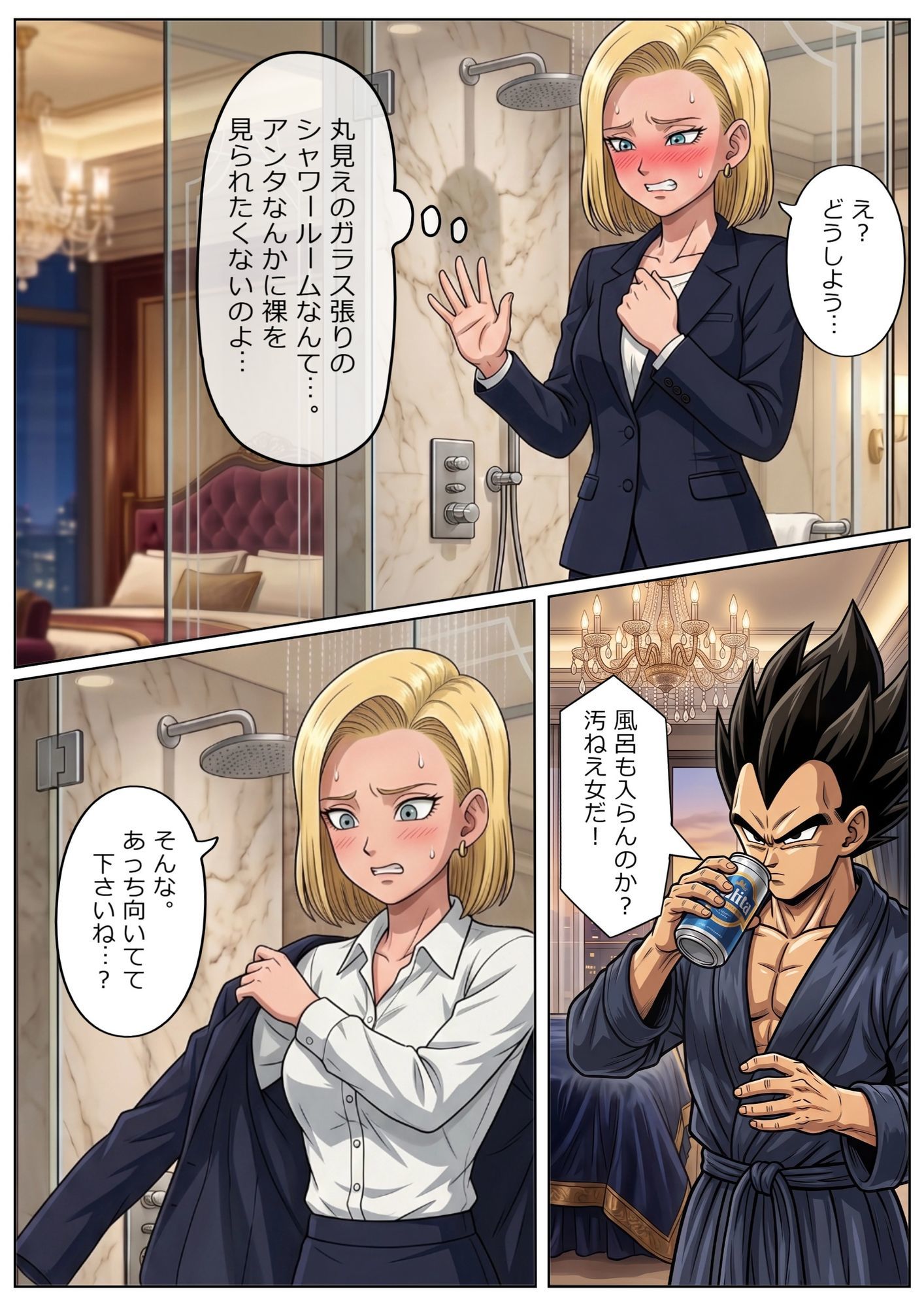 52枚【18号 ×ベジータ】大嫌いな上司に シャワー中に犯●れ、立ちバック、 おっぱいワイパー、掃除フェラの無限ループ 1 サンプル9ページ目