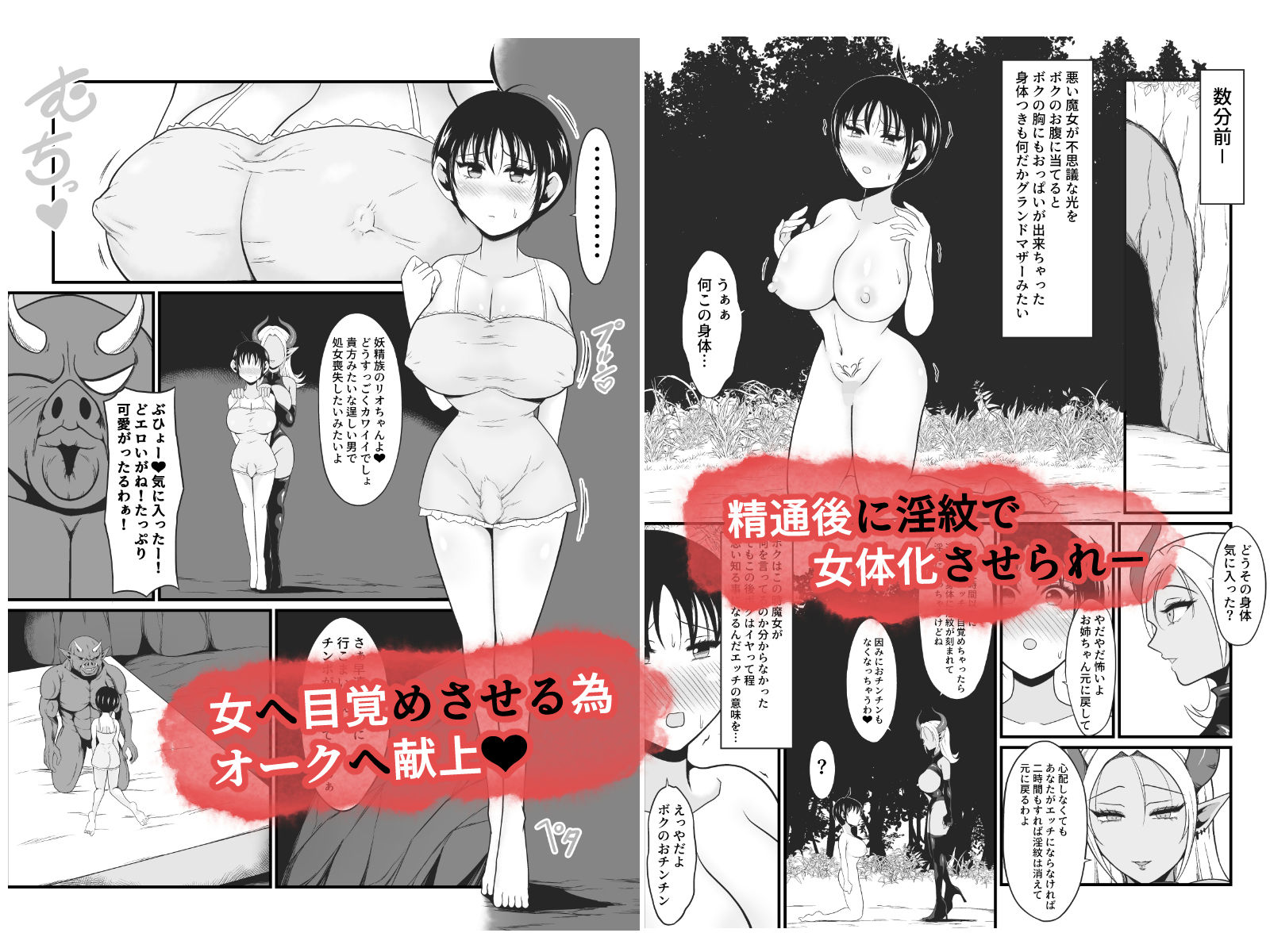 【TS悪堕ち】妖精のボクがオークのデカマラチンポに敗けてエッチな淫魔娘になっちゃうお話 サンプル4ページ目