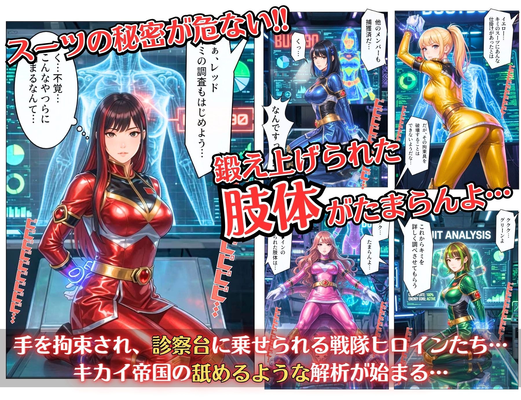 煌戦隊キラリンジャーIN美肢体研究室・極太の侵入ミッション〜敵アジトで拘束された戦隊ヒロインは戦闘員が極太過ぎて大ピンチ？/戦隊ロスのアナタに贈る『大人の為の戦隊』シリーズ〜 サンプル2ページ目