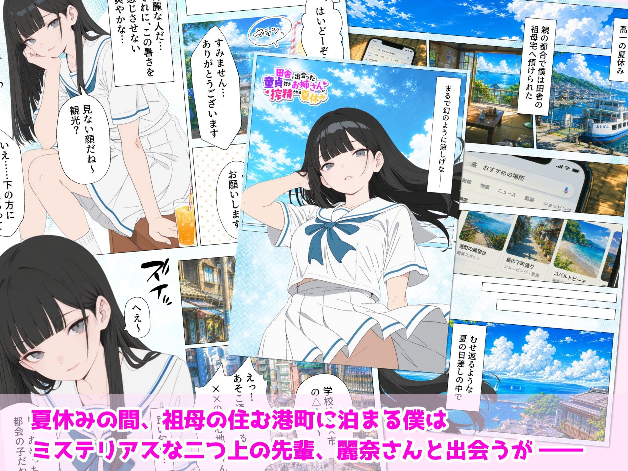 【漫画】港町で出会ったお姉さんの初対面マ●コで童貞を奪ってもらった夏休み サンプル2ページ目