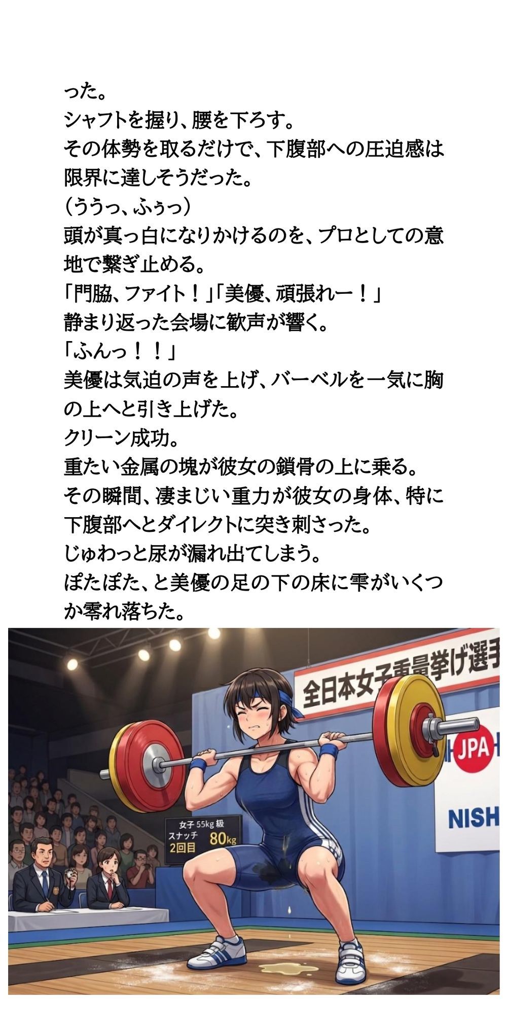 【悲報】美しすぎる重量挙げ美少女、インターハイ決勝で盛大にお漏らししてしまう サンプル7ページ目