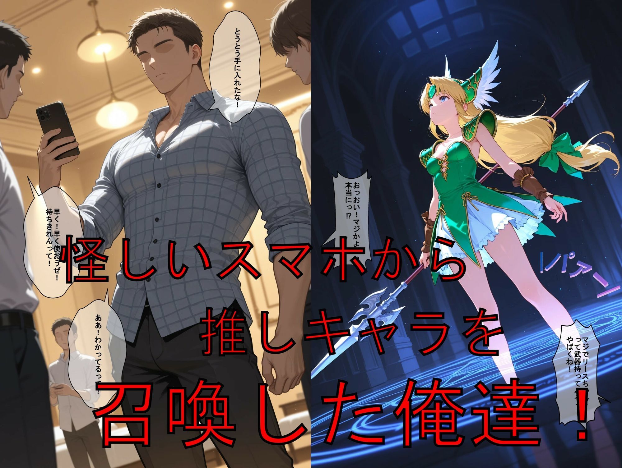 推しキャラ召喚した俺達！  歴戦の戦士は問答無用で集団輪●の餌食に！（前編）〜リー〇〜戦士服ver サンプル1ページ目