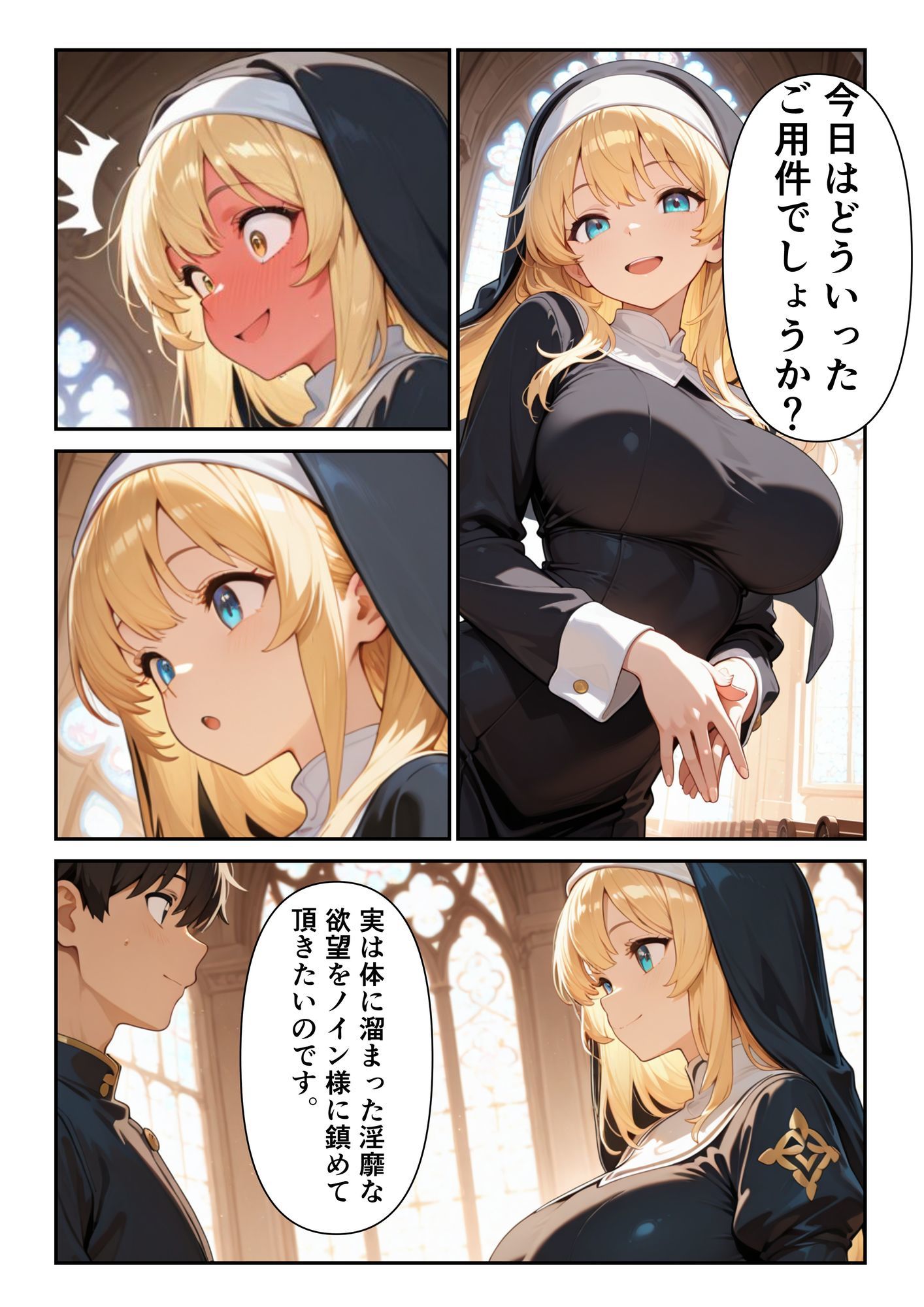 心優しく爆乳なシスターに頼んだらエッチな願いを聞いてくれて サンプル4ページ目
