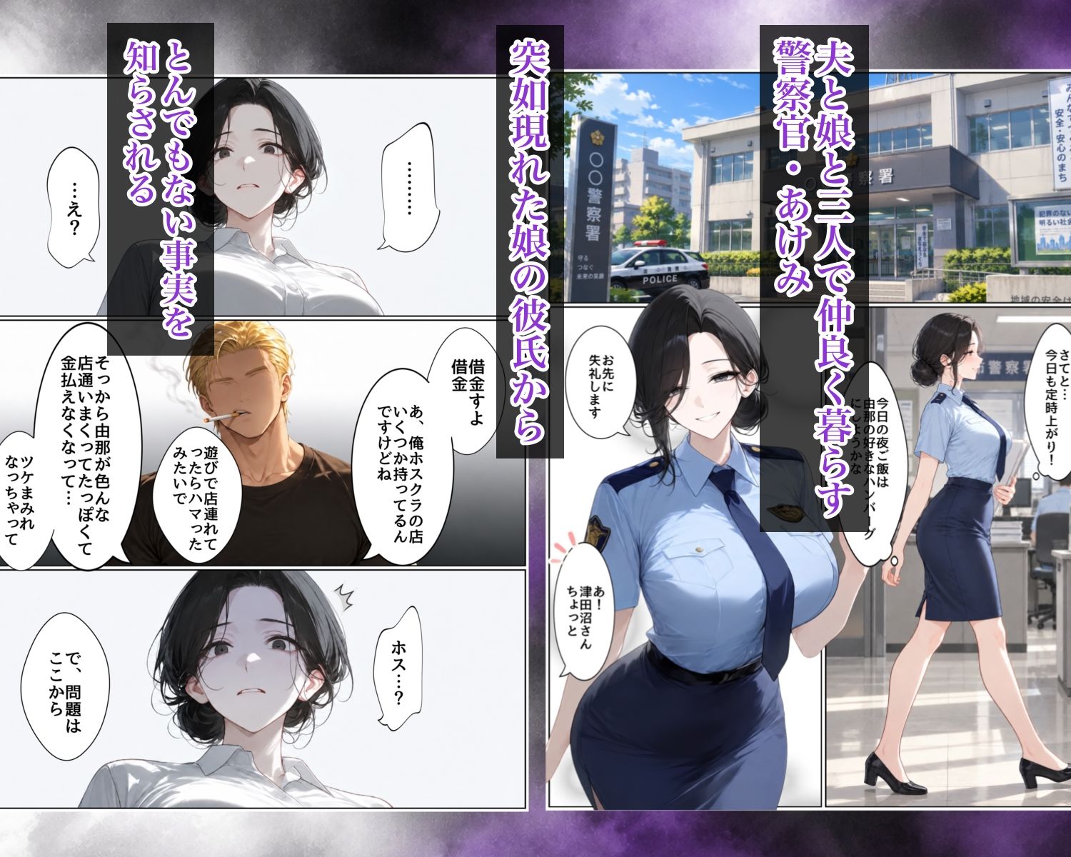 娘の彼氏とAV撮影〜娘の彼氏のチン〇でイキ狂い尿と潮をまき散らす人妻警官〜 サンプル2ページ目