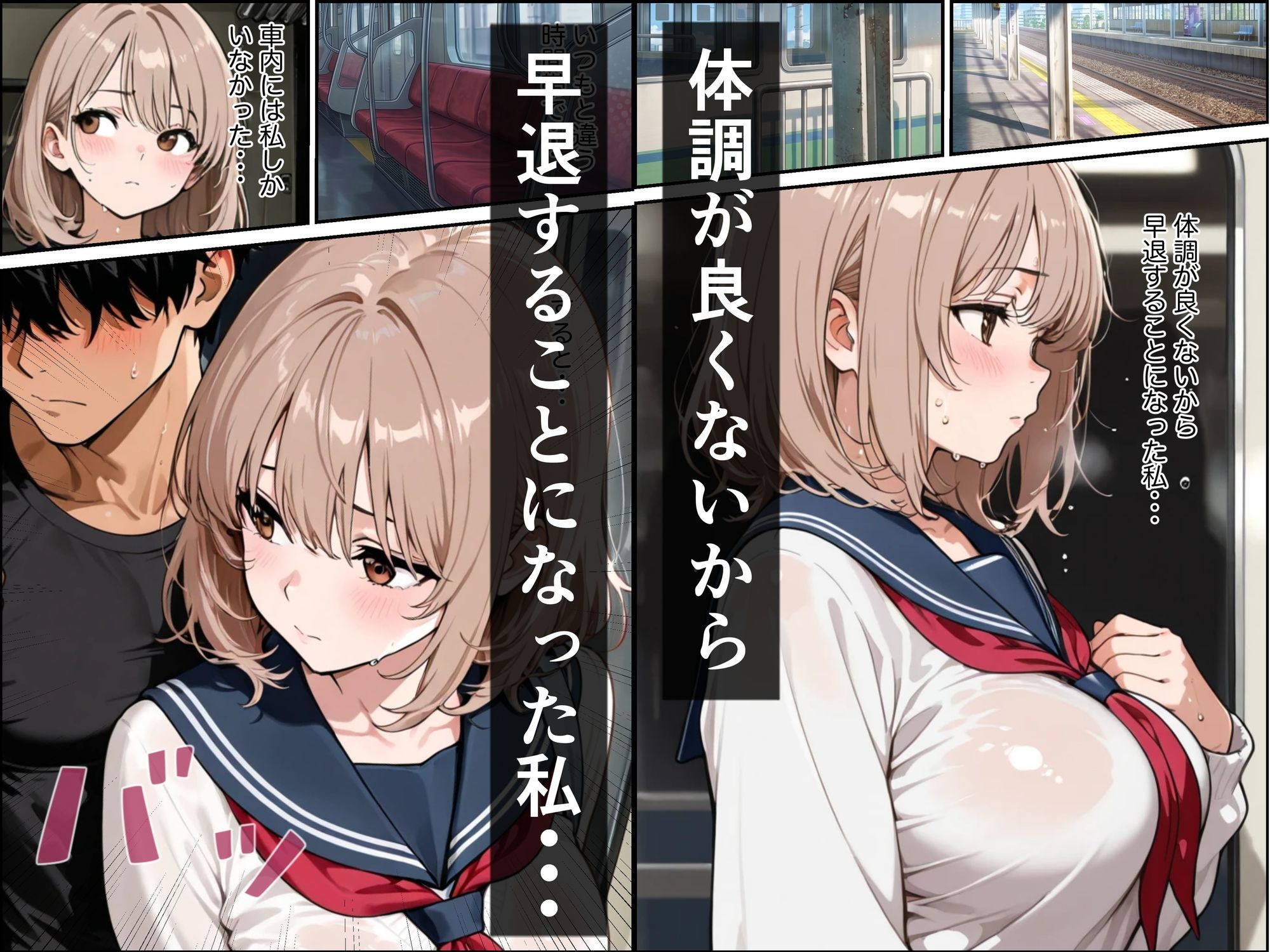 電車とホテルで気弱な金髪巨乳の女子校生が屈強な男に襲われて中出しされた話 サンプル1ページ目