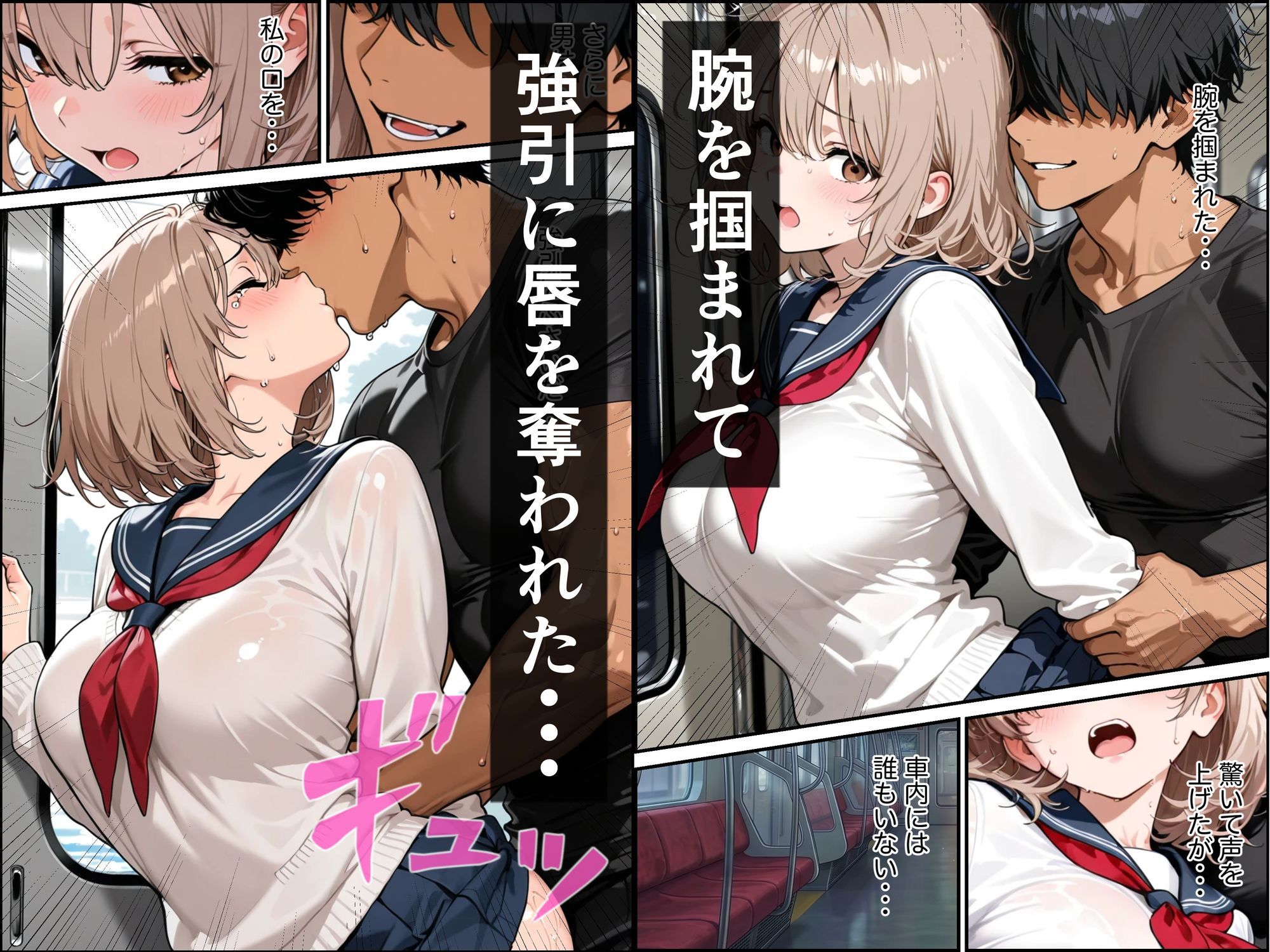 電車とホテルで気弱な金髪巨乳の女子校生が屈強な男に襲われて中出しされた話 サンプル3ページ目