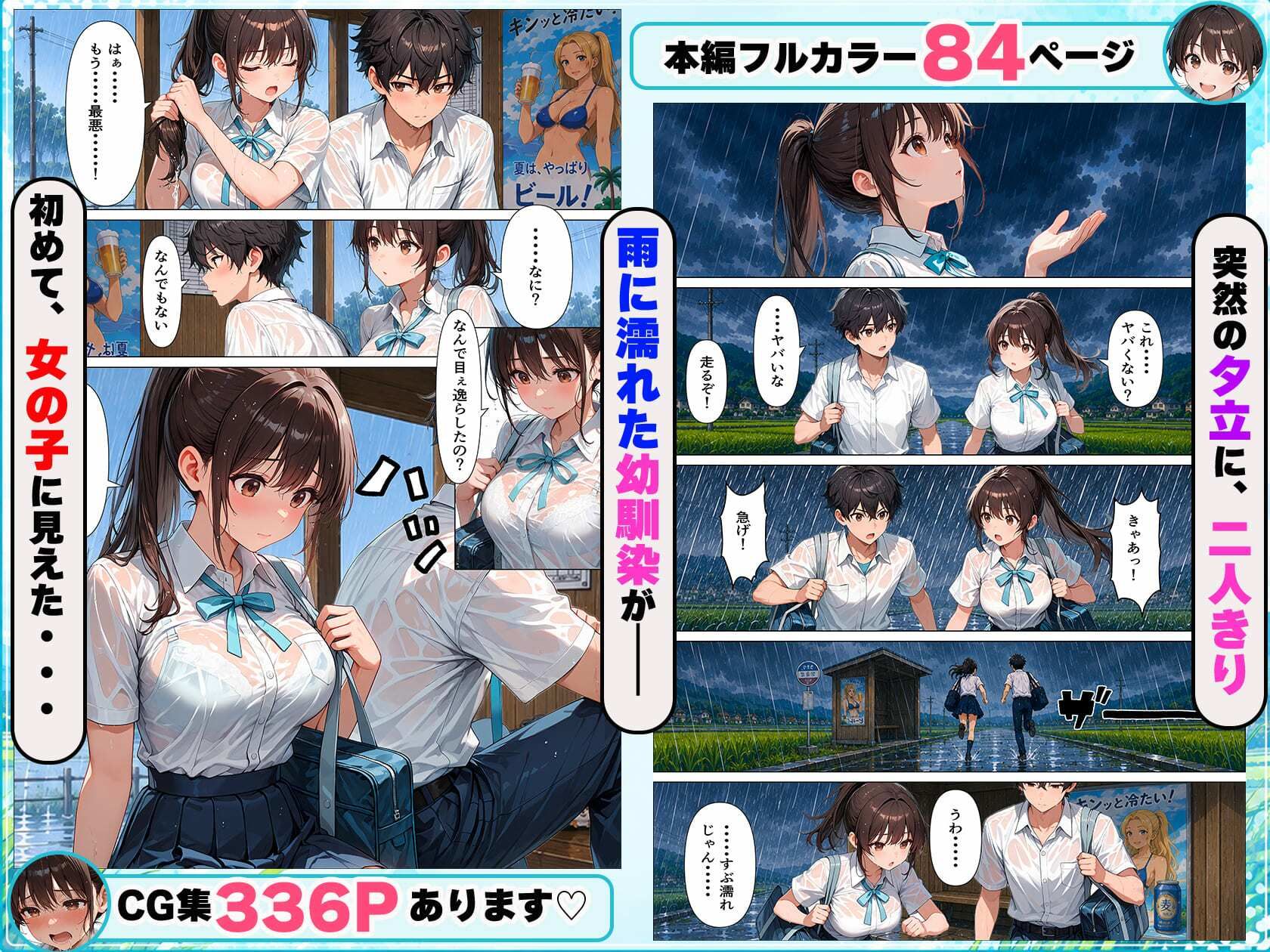 幼馴染と夏の思い出♪夕立でずぶ濡れのちょっぴりエッチな雨宿り サンプル5ページ目