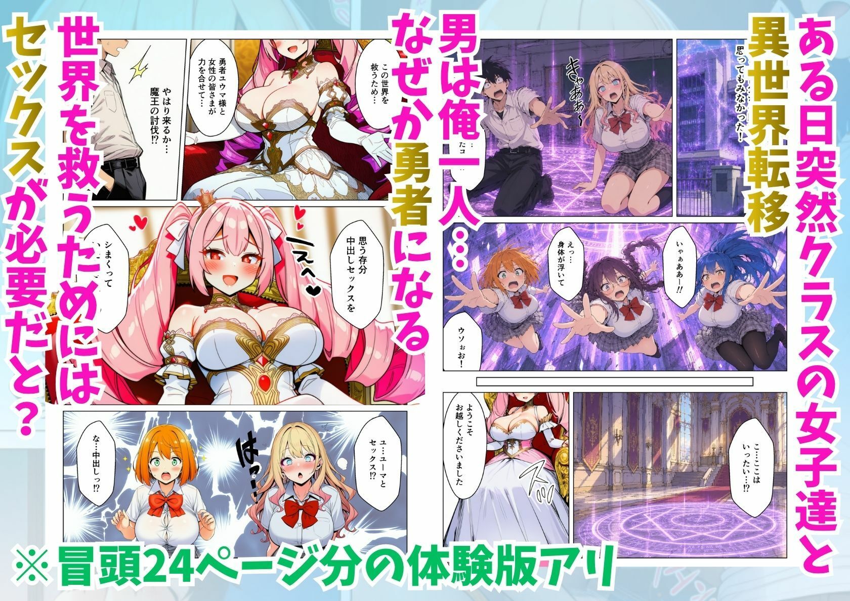 異世界転移したけどクラスのギャル達とセックスしないと世界が滅ぶってマジ！？ サンプル1ページ目