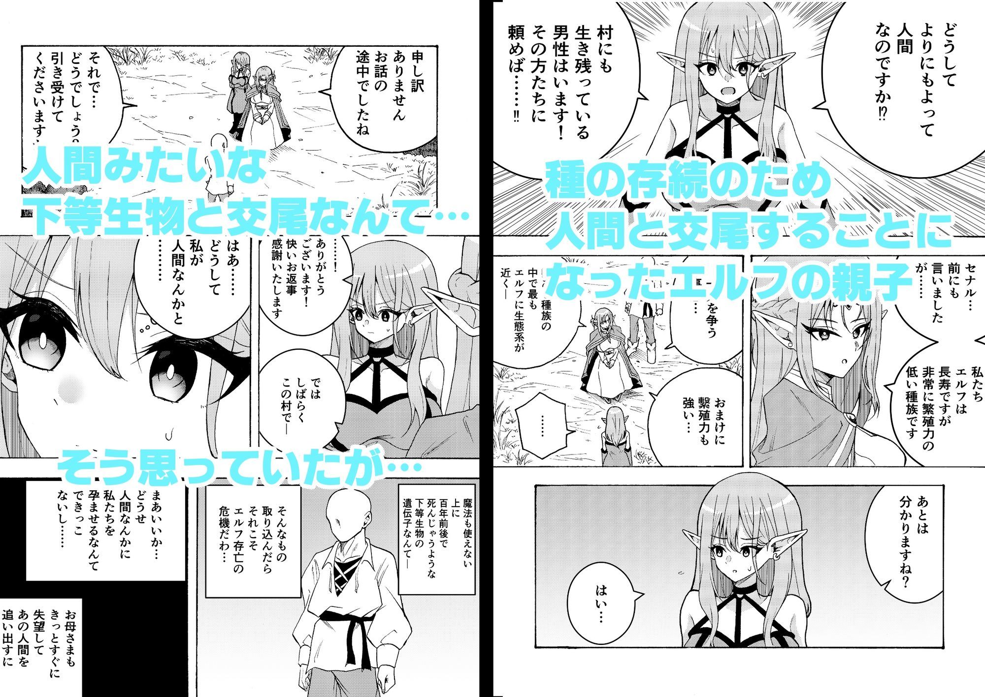 人間を見下すエルフ母娘を人間ち〇ぽで孕ませるまで。 サンプル1ページ目