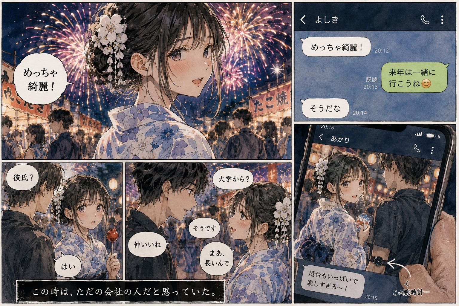 花火大会の夜、彼女の位置情報がラブホテルで止まった。 サンプル1ページ目