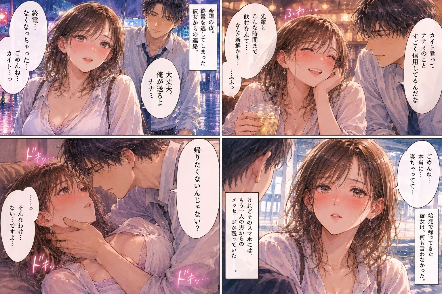 終電を逃した彼女と、彼女を送るはずだった会社の先輩。 〜始発までの5時間〜 サンプル1ページ目